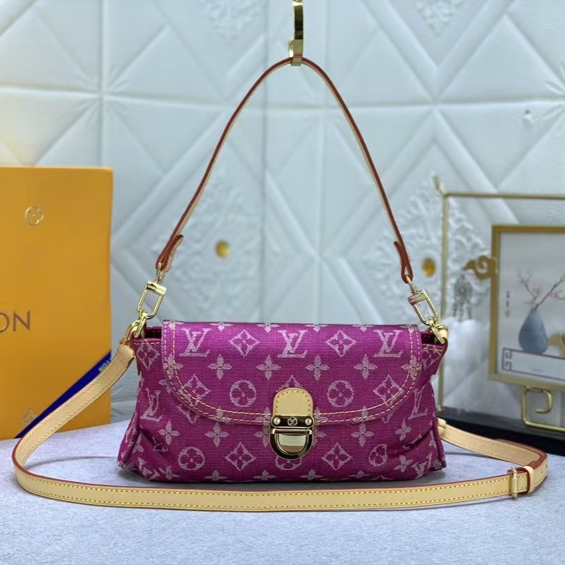 Designer Monogram Vintage Pink Denim Shoulder Handbag - Gorchic - $139.99