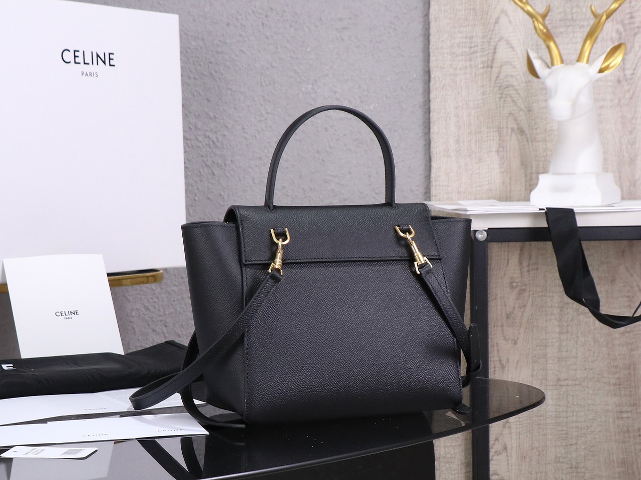 CL MICRO BELT BAG IN GRAINED CALFSKIN BLACK - Bag - Gorchic - $180.99