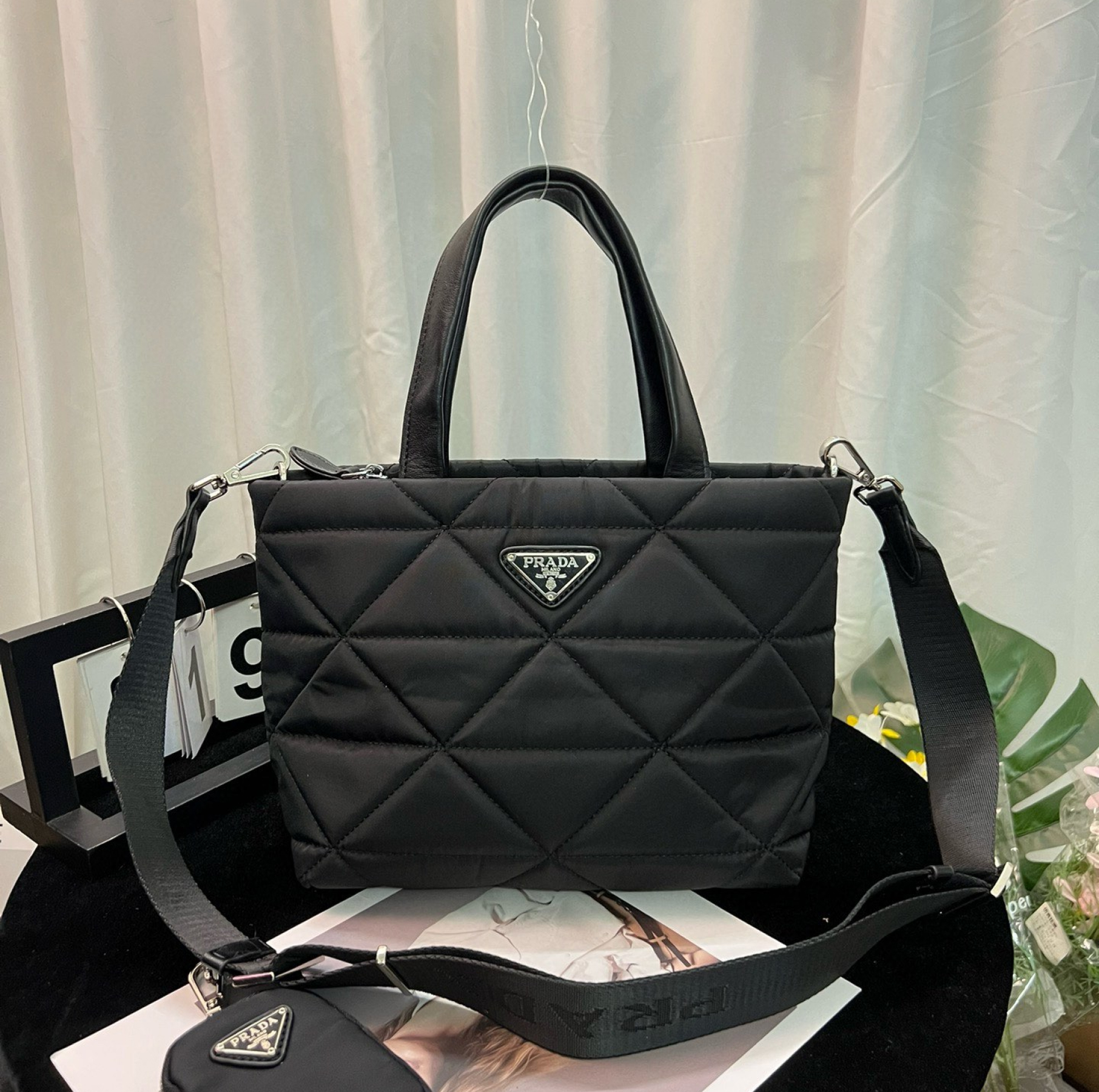 Saffiano texture Nylon Fabric Black Bag - Gorchic - $123.99