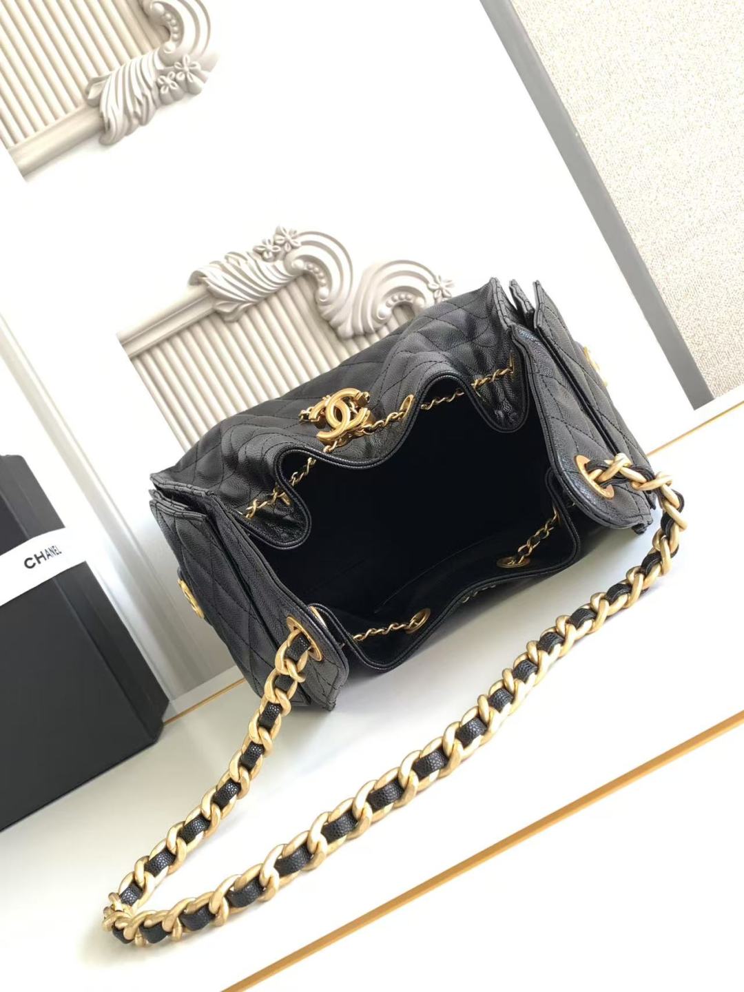 CC Inspired 25 Small Handbag Grained Calfskin & Gold-Tone Metal Black -Bag - Gorchic - $152.99