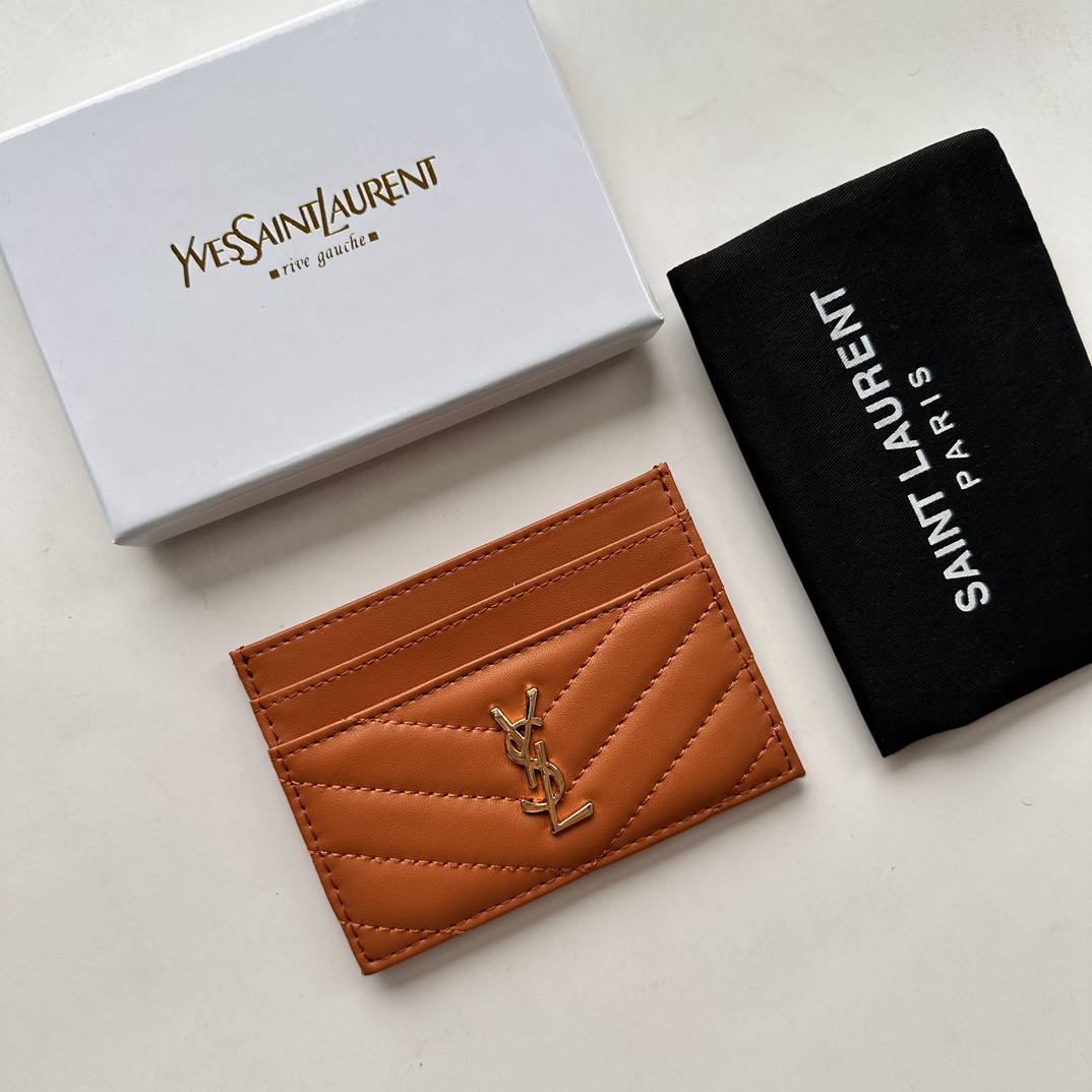 Lady Designer CASSANDRE MATELASSÉ card case in lambskin -Orange Wallet - Gorchic - $35.99