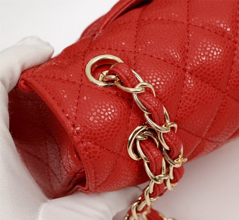 CC Inspired Classic Double Flap Bag Red Caviar Golden Hardware - Bag - Gorchic - $122.99