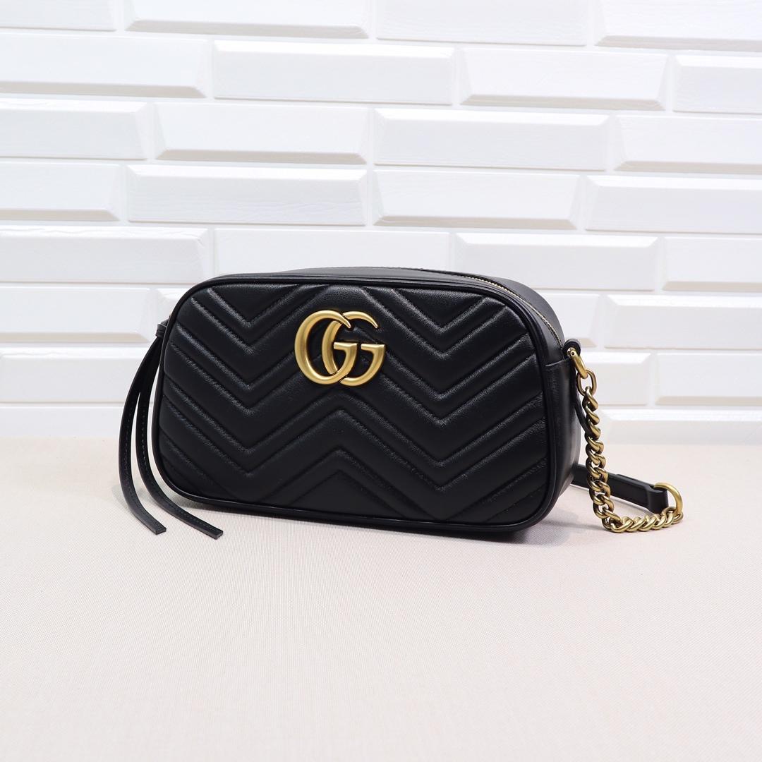 Double-G Calfskin Matelasse GG Marmont Chain Shoulder Bag Black - Bag - Gorchic - $117.99