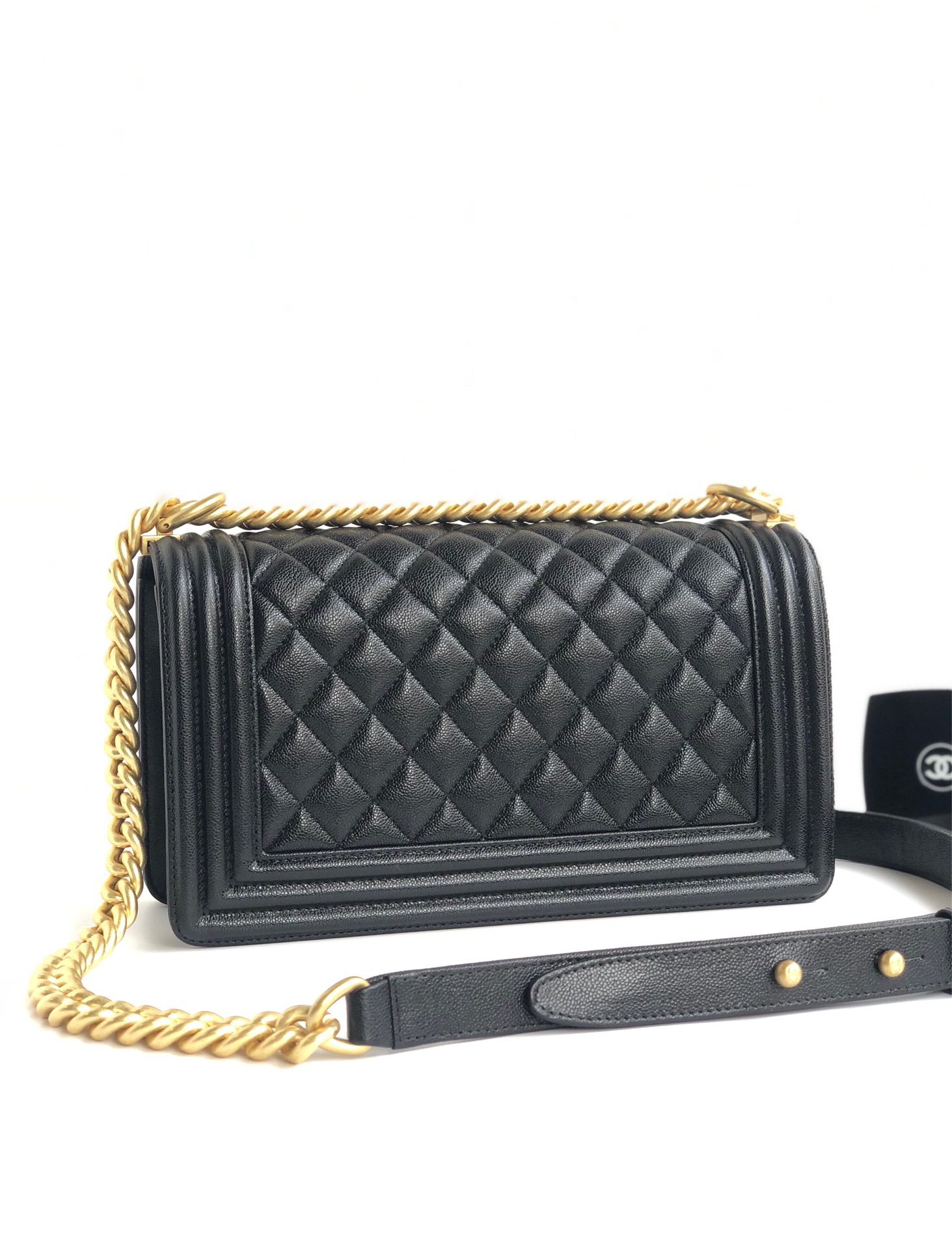 CC Inspired Boy Flap Quilted Calfskin Gold-tone New Medium Black - Gorchic - $167.99