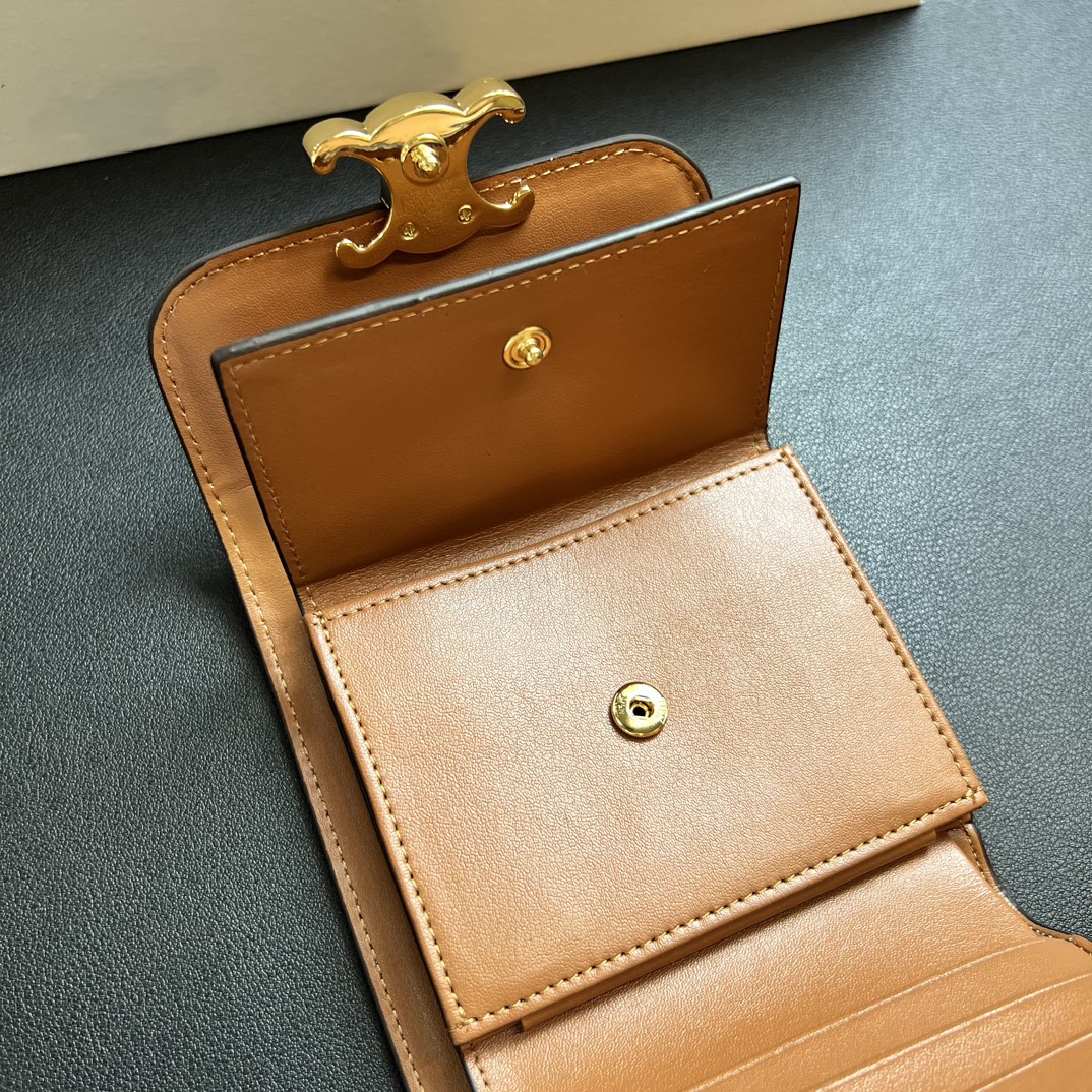 CL Arcadia Tri-Fold Black Leather Wallet- Brownish White Wallet - Gorchic - $55.99