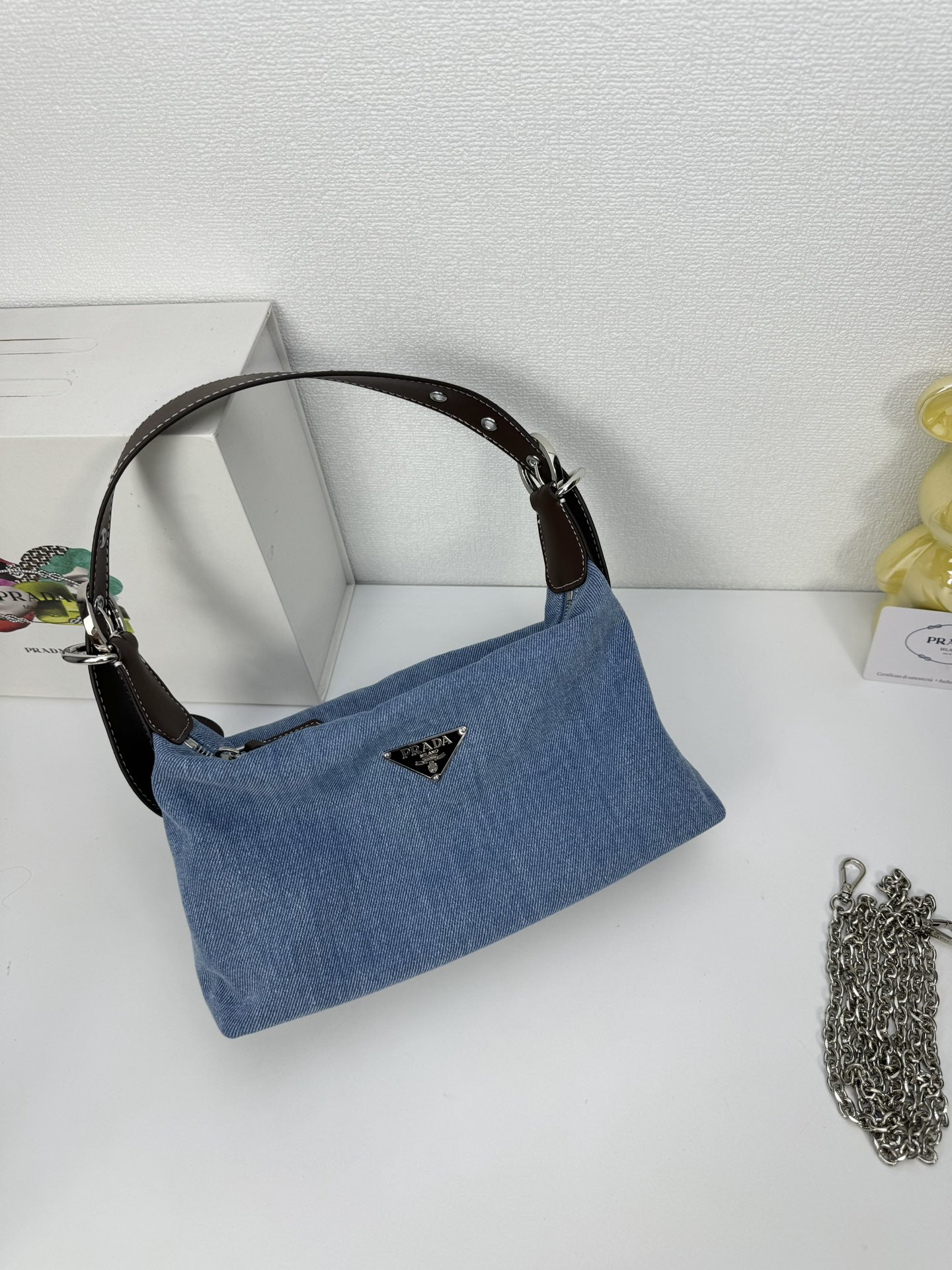 Saffiano texture Re-edition 2005 Crossbody Mini Bag Dark Blue Denim - Bag - Gorchic - $119.99