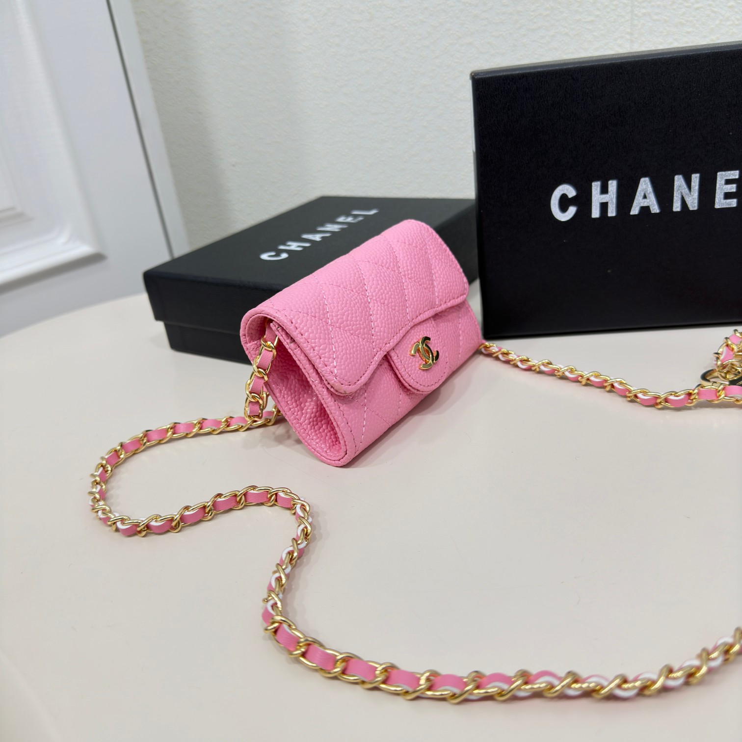CC Inspired Pink Metallic Calfskin Quilted Flap Chain Waist Bag - Gorchic - $83.99