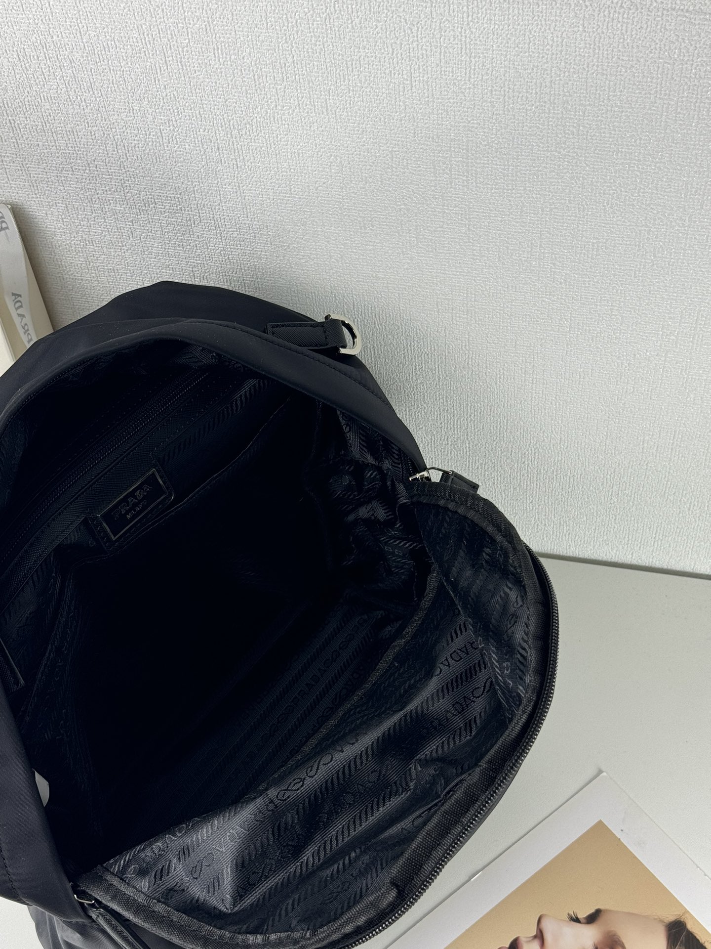 Saffiano texture Tessuto Saffiano Backpack Black Schoolbag - Gorchic - $132.99