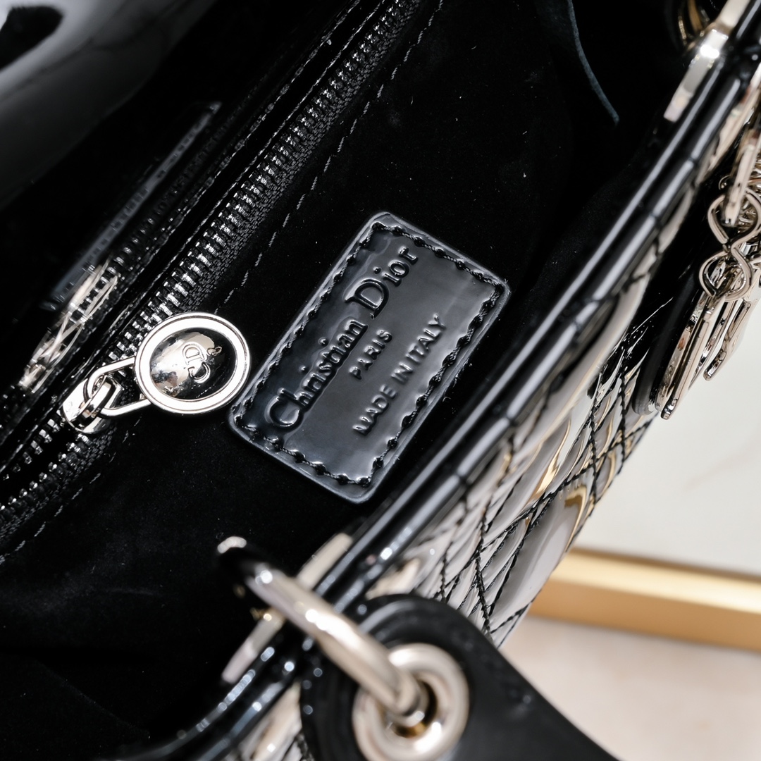 D Inspired Mini Lady D Inspired Bag Powder Black Patent Cannage Calfskin Golden Hardware - Bag - Gorchic - $138.99