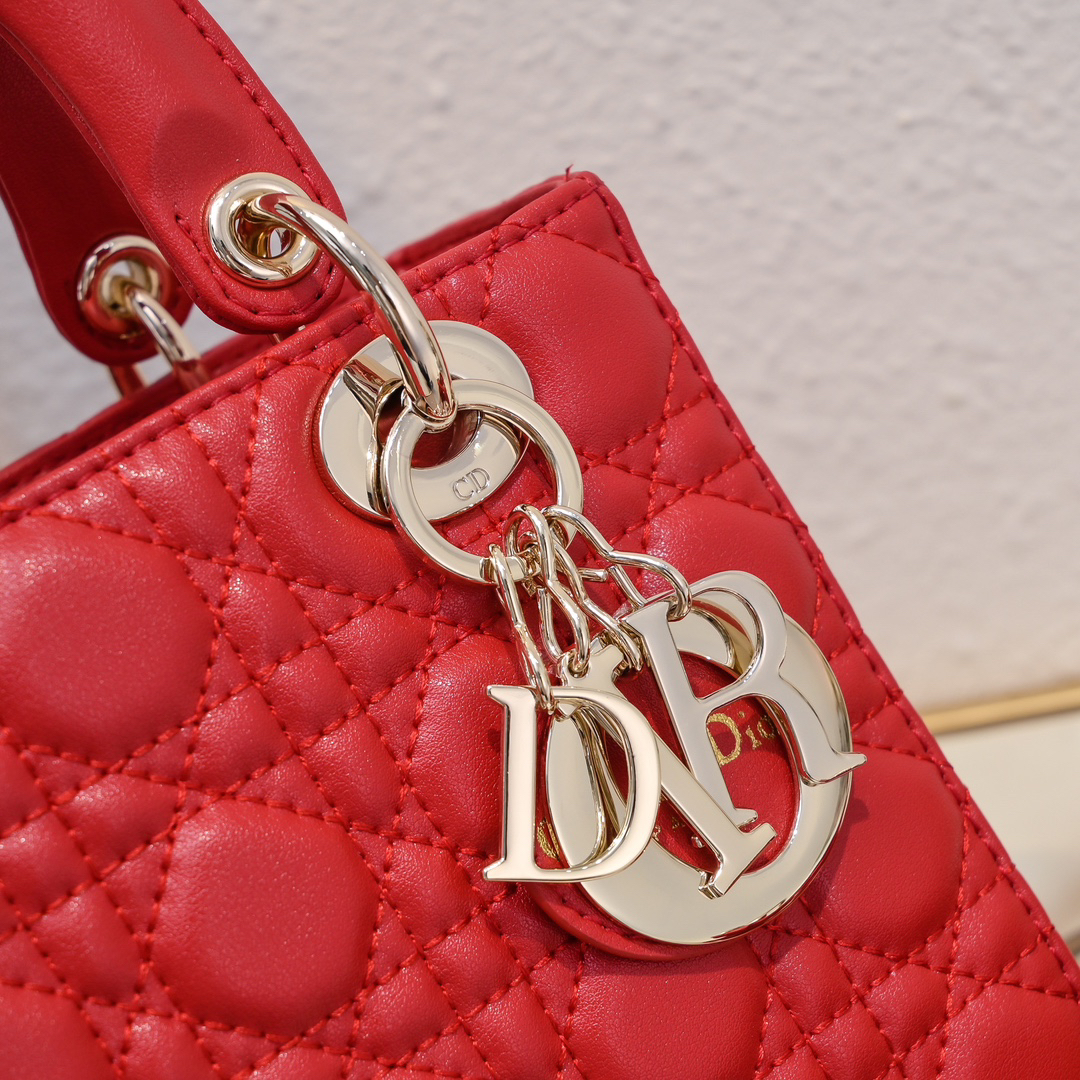 D Inspired Small Lady D Inspired Bag Red Cannage Calfskin Golden Hardware - Bag - Gorchic - $144.99