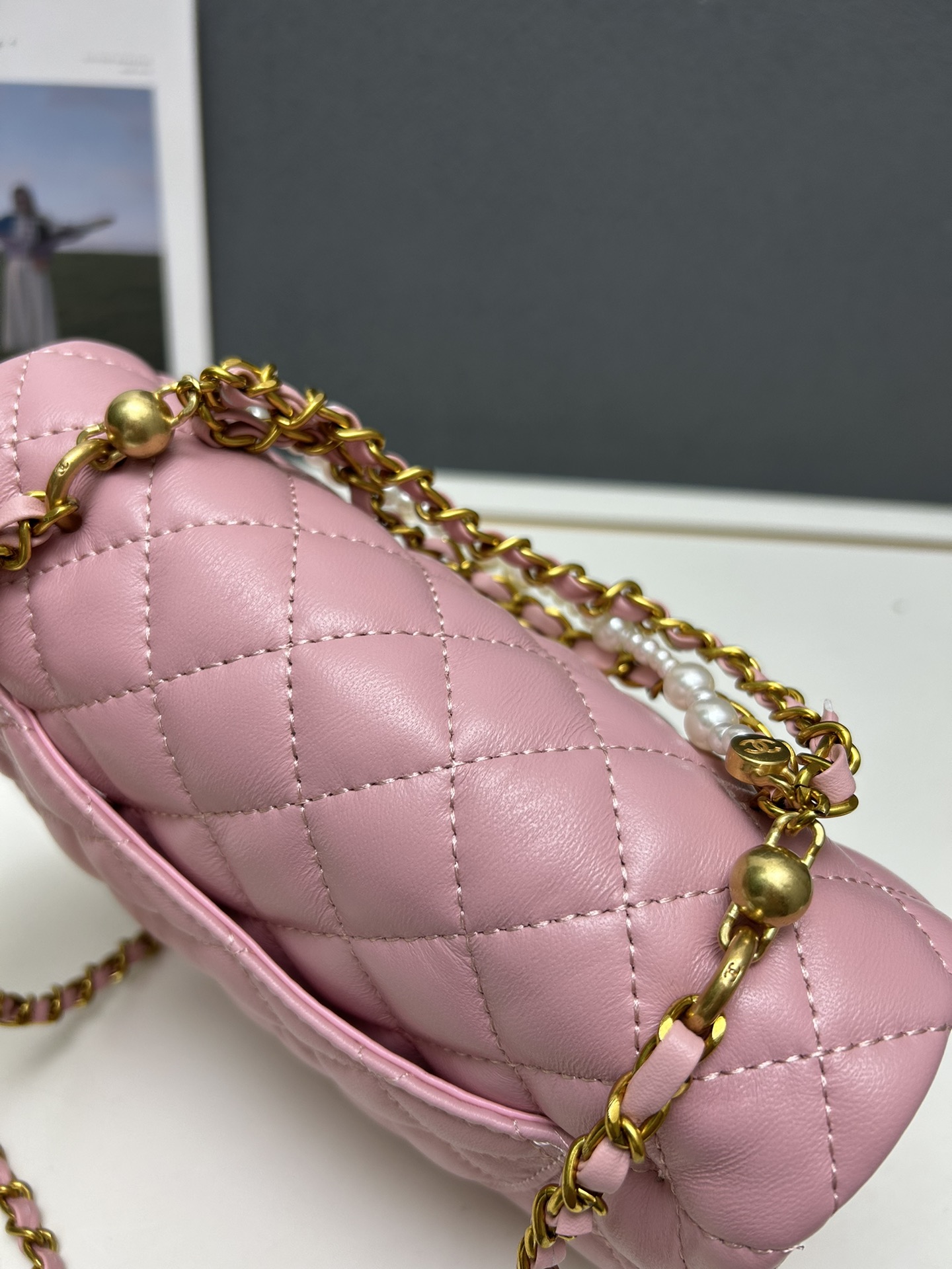 CC Inspired Mini Square Pearl Flap Bag Light Pink Leather Gold Hardware - Gorchic - $132.99