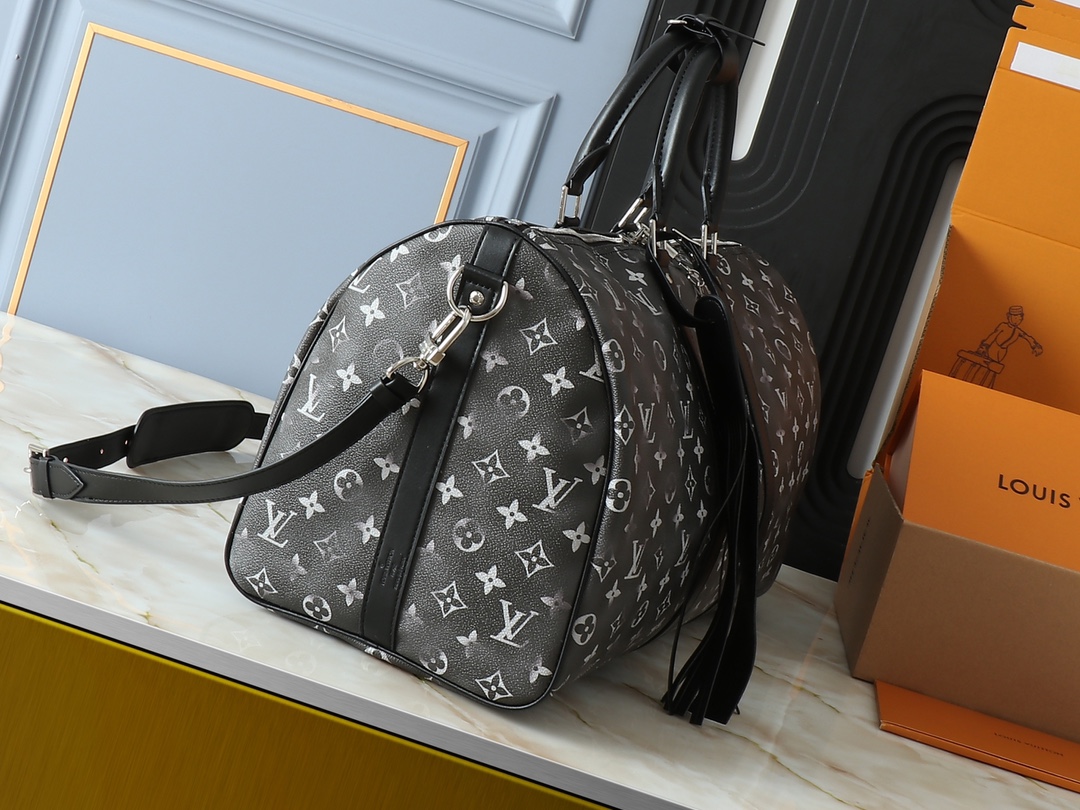 Designer Monogram Keepall Bandoulière 50 Black Distressed Leather- Bag - Gorchic - $165.99