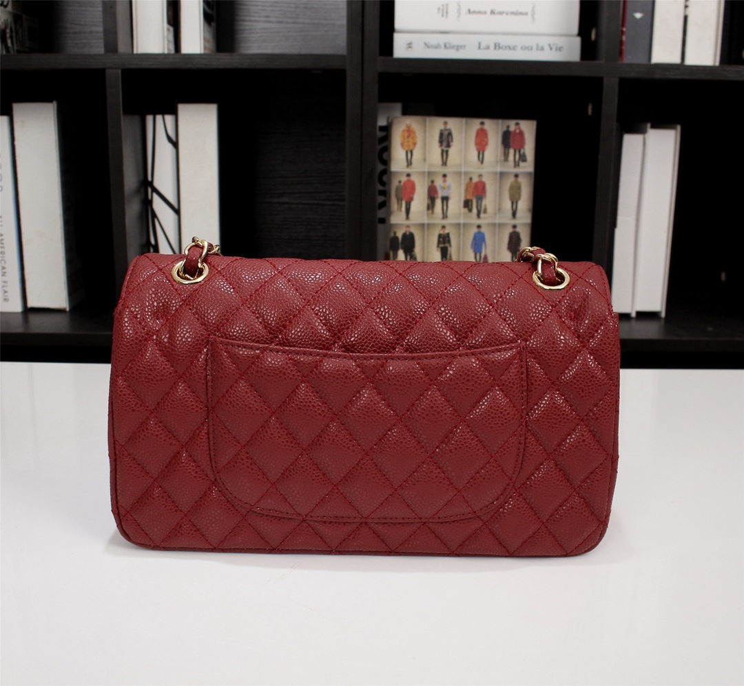 CC Inspired Classic Double Flap Bag Dark Red Caviar Golden Hardware - Bag - Gorchic - $122.99