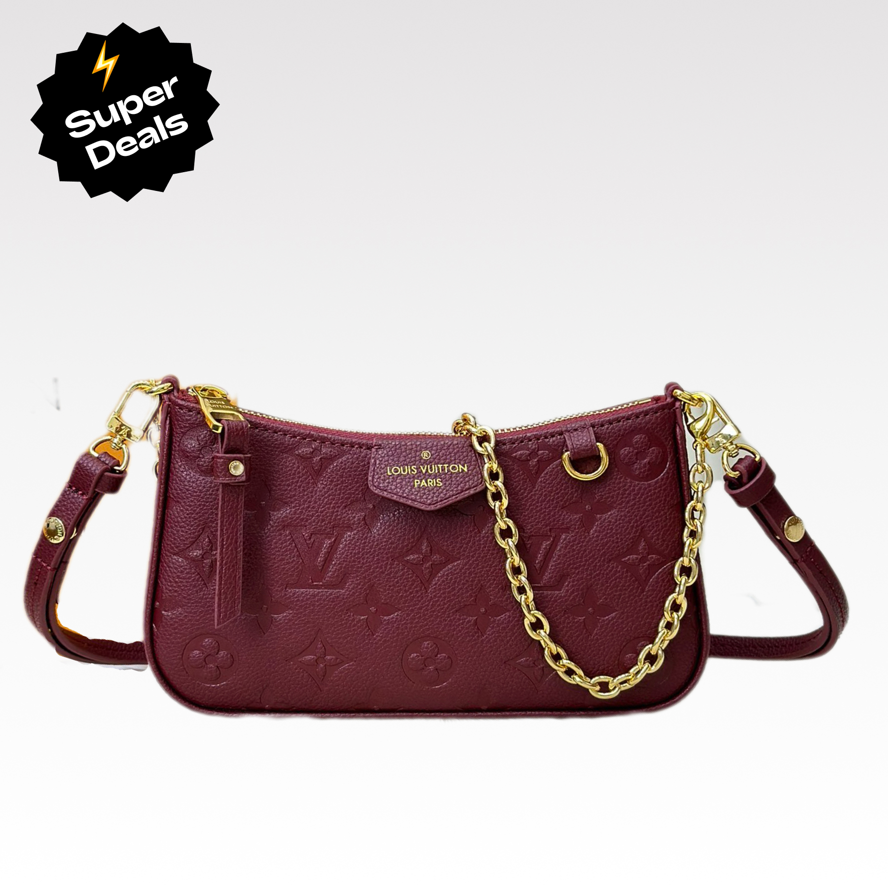 Designer Monogram Easy Pouch On Strap Handbag - Red - Gorchic - $107.99