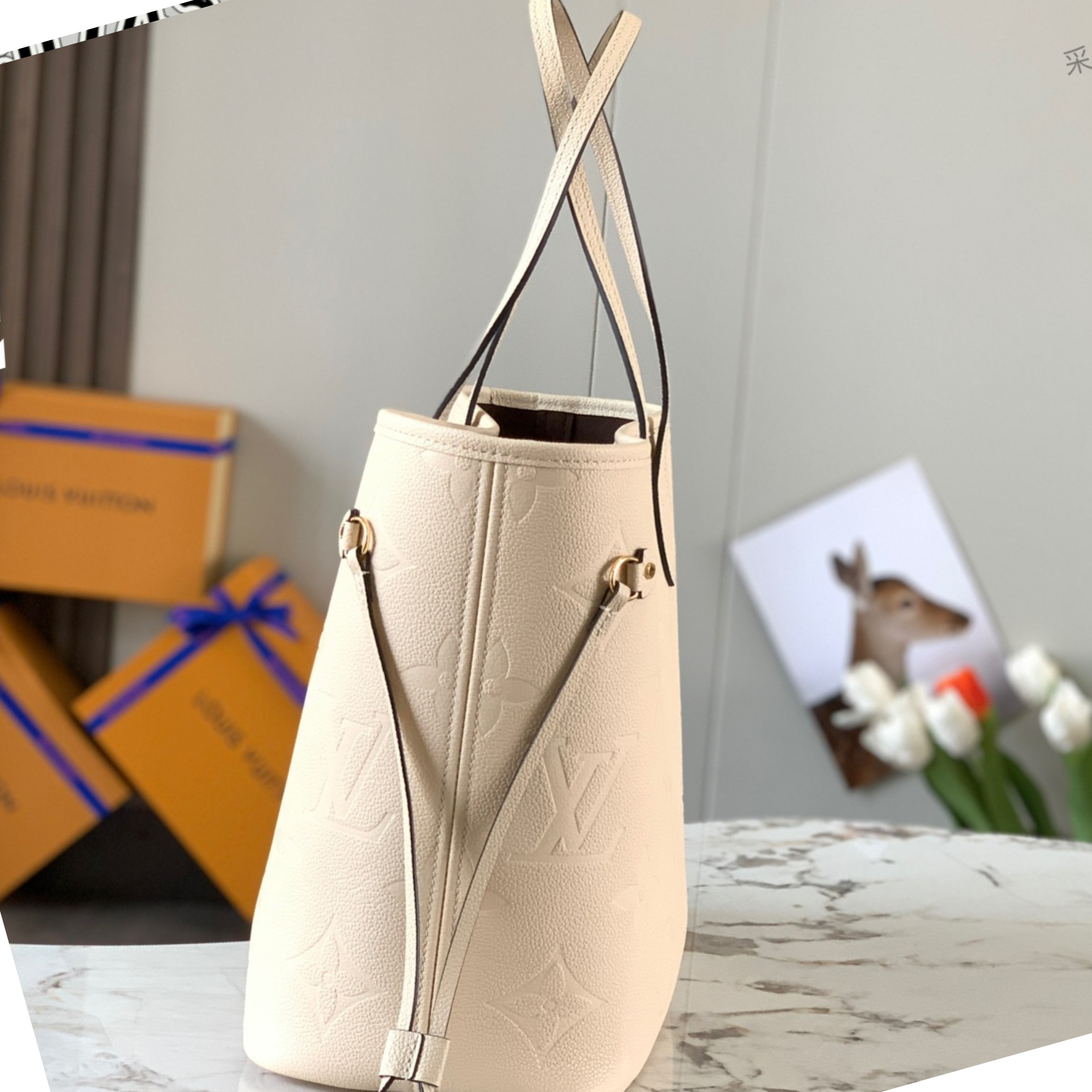 Designer Monogram Neverfull Full Leather Embossed Medium Handbag - Gorchic - $118.99