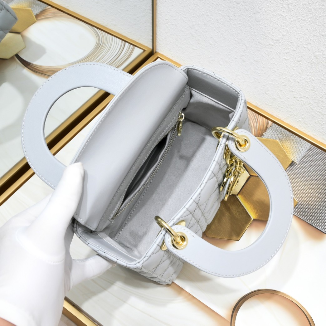 D Inspired Small Lady D Inspired Bag Light Blue Cannage Calfskin Golden Hardware - Bag - Gorchic - $144.99