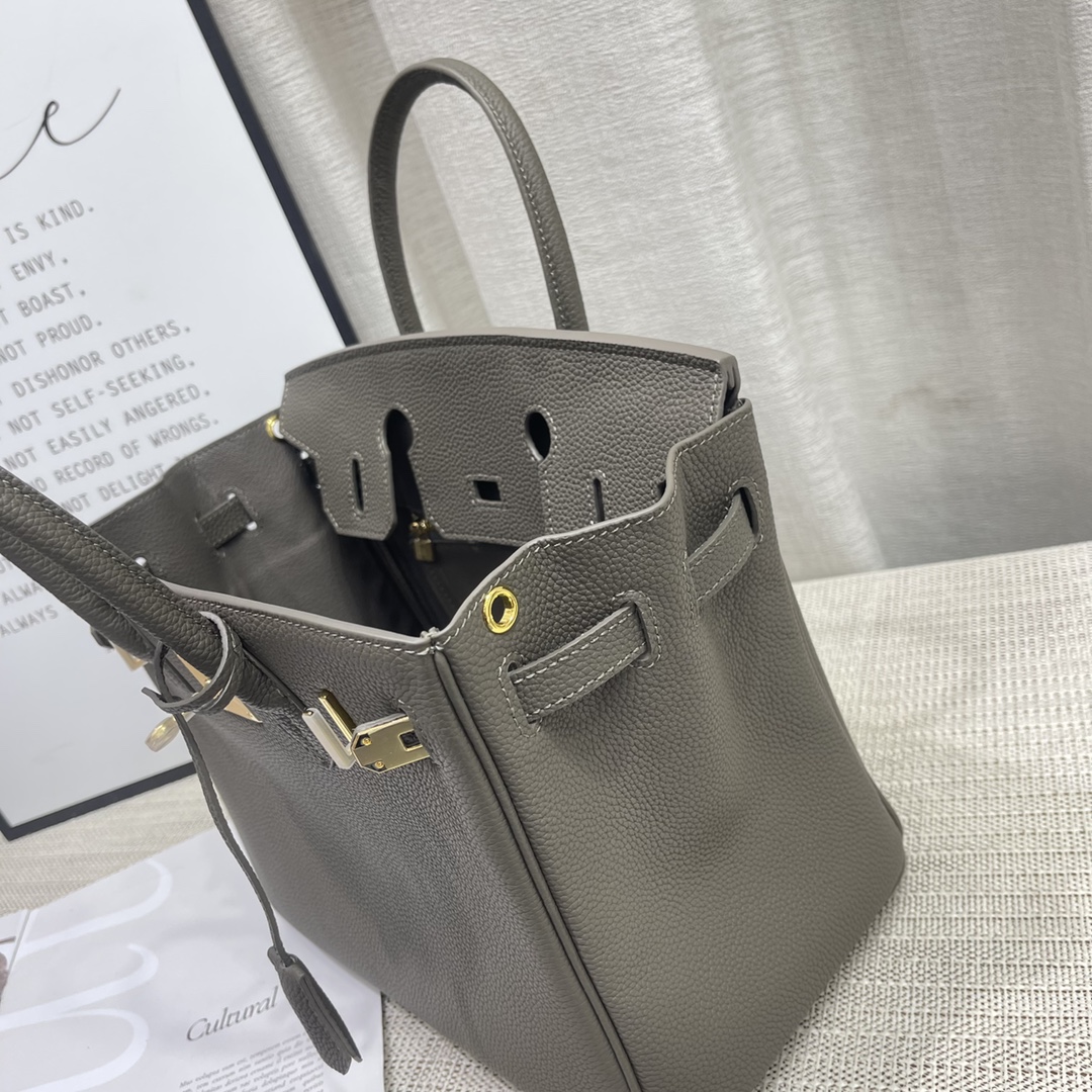 H-Inspired Birkin Togo Retourne Bag Golden Hardware-Light Grey Bag - Gorchic - $185.99