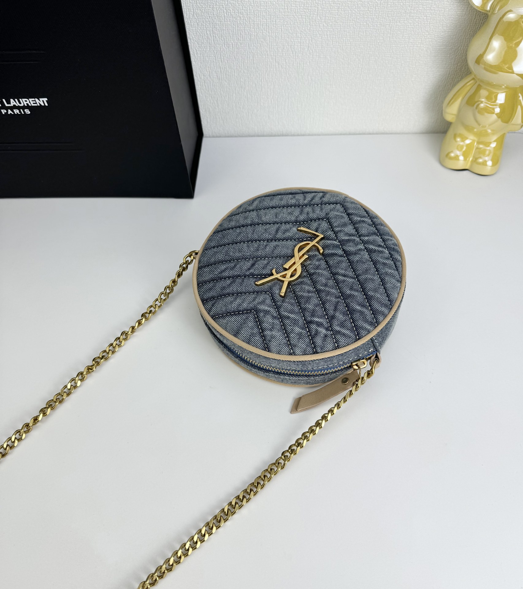 Lady Designer Nile Round Matelassé Denim Bag-Blue - Bag - Gorchic - $129.99