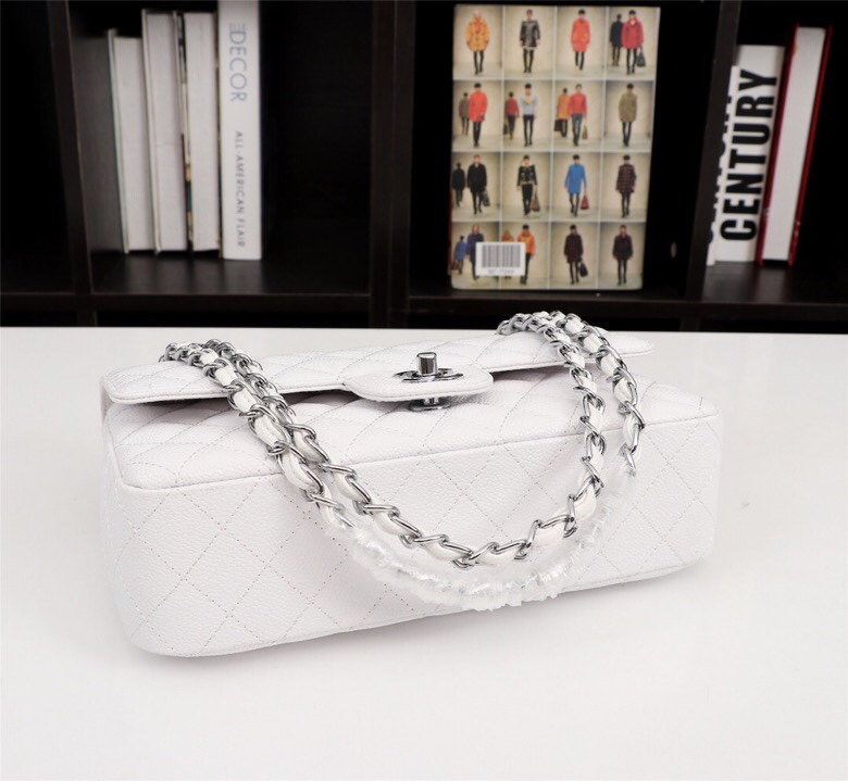 CC Inspired Classic Double Flap Bag White Caviar Sier Hardware - Bag - Gorchic - $122.99