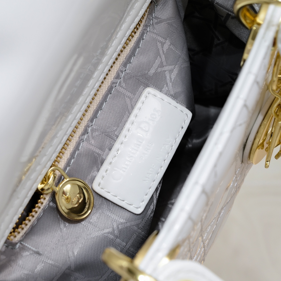 D Inspired Mini Lady D Inspired Bag Powder White Patent Cannage Calfskin Golden Hardware - Bag - Gorchic - $138.99