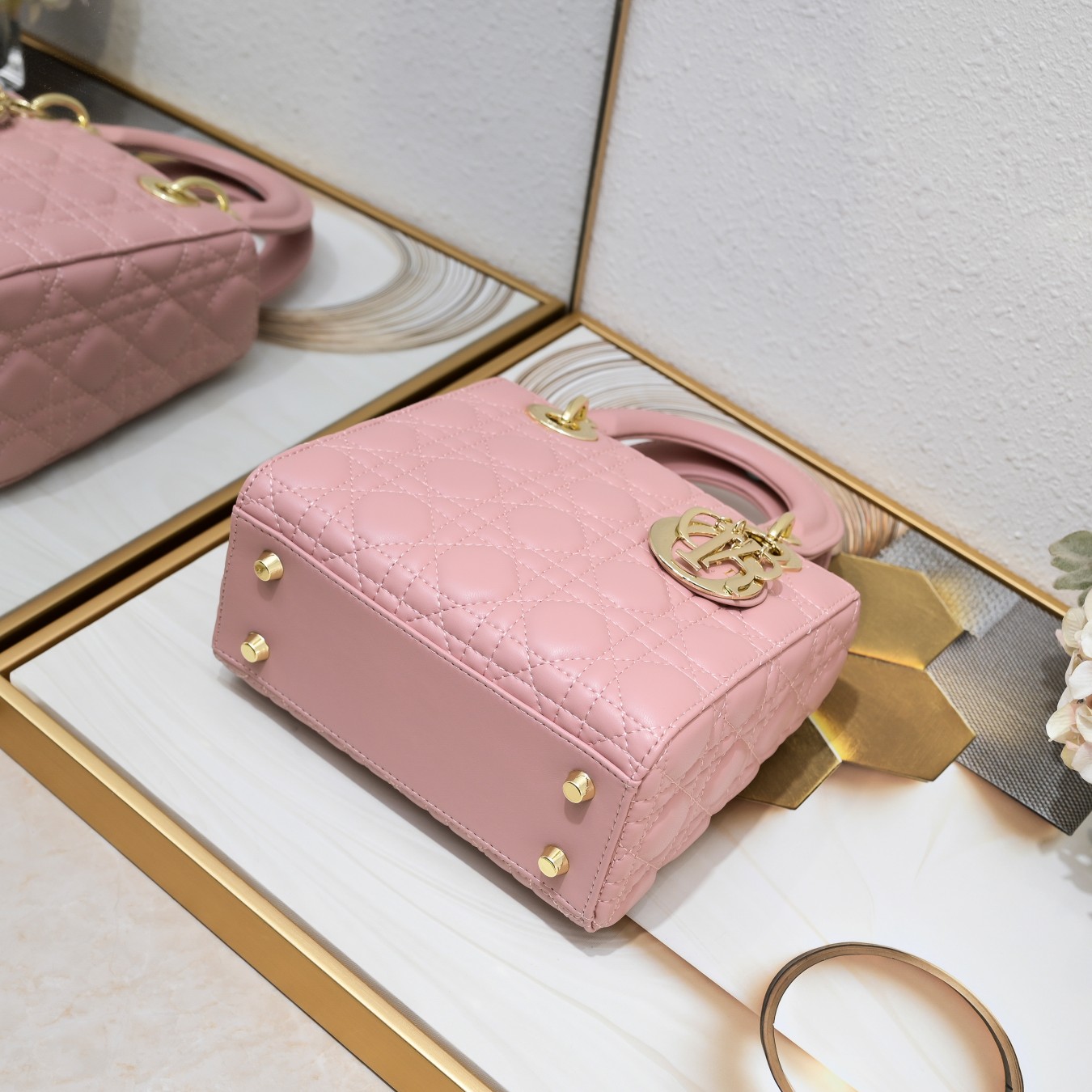 D Inspired Small Lady D Inspired Bag White Cannage Calfskin Golden Hardware - Bag - Gorchic - $144.99