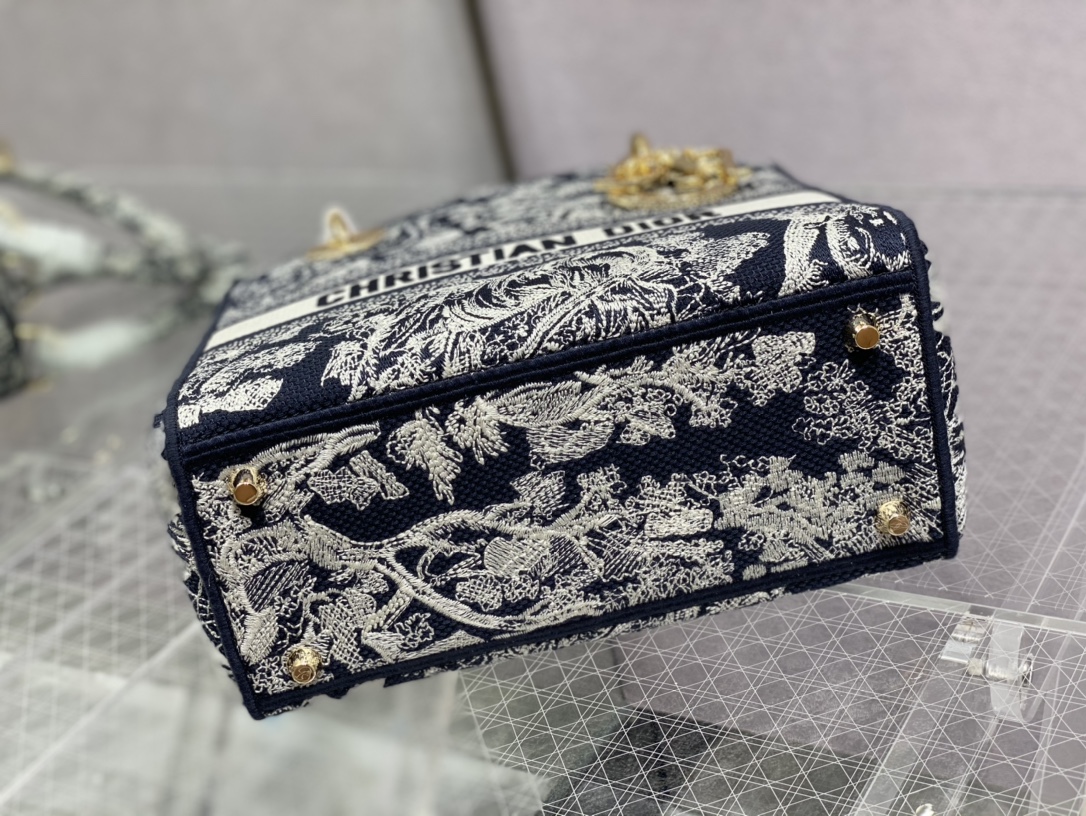 D Inspired The LADY D-LITE Bag Blue Toile de Jouy Reverse Embroidery - Bag - Gorchic - $196.99