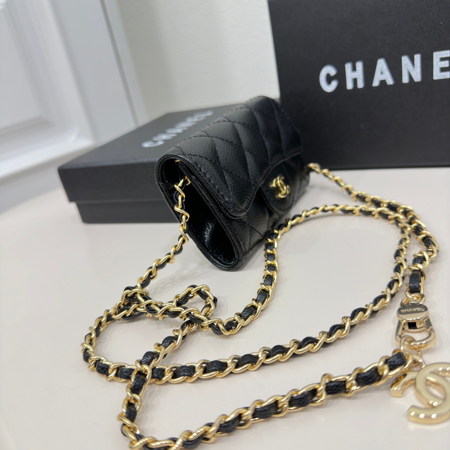 CC Inspired Black Metallic Calfskin Quilted Flap Chain Waist Bag - Gorchic - $83.99