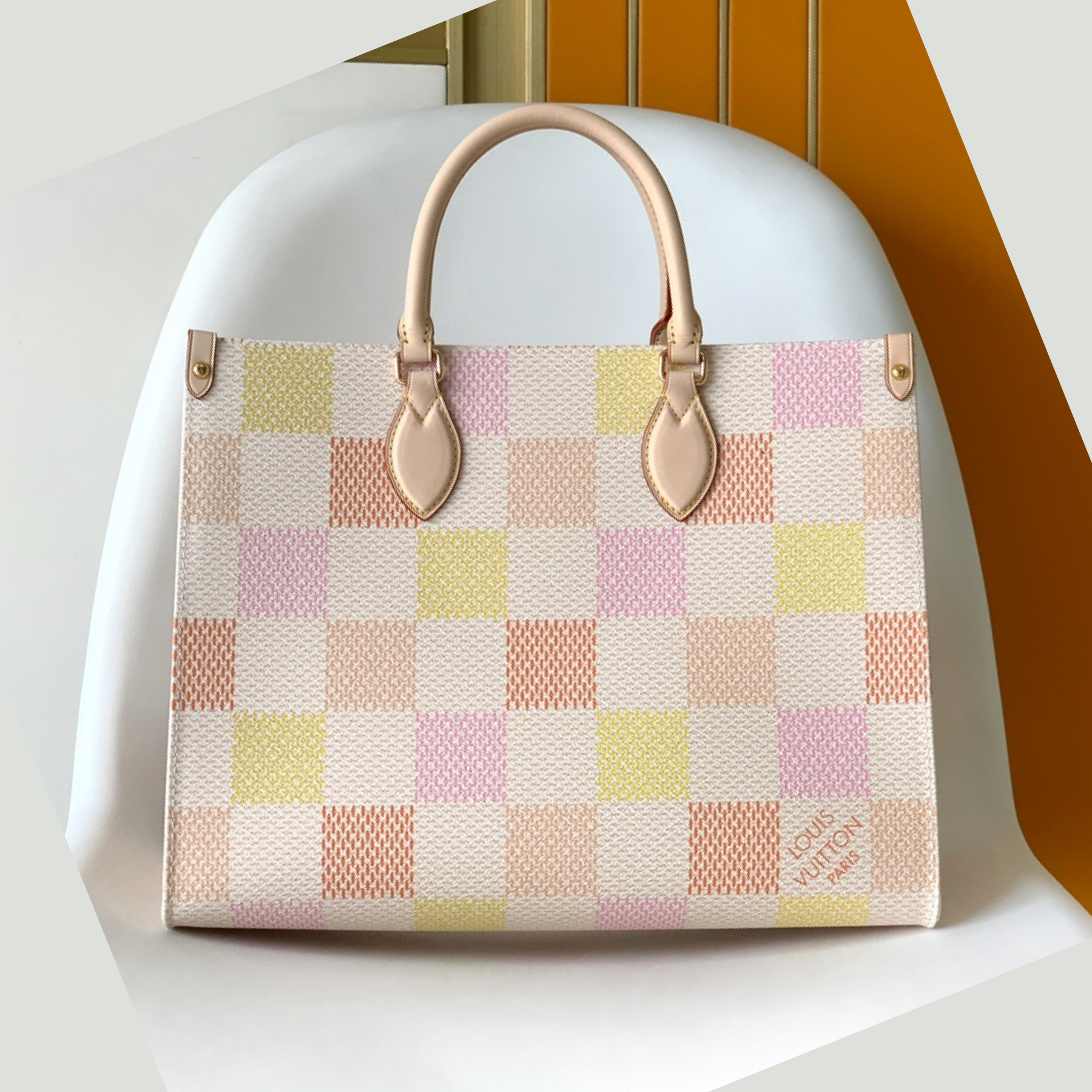 Designer Monogram Canvas Onthego MM Yellow-Pink Bag - Gorchic - $129.99
