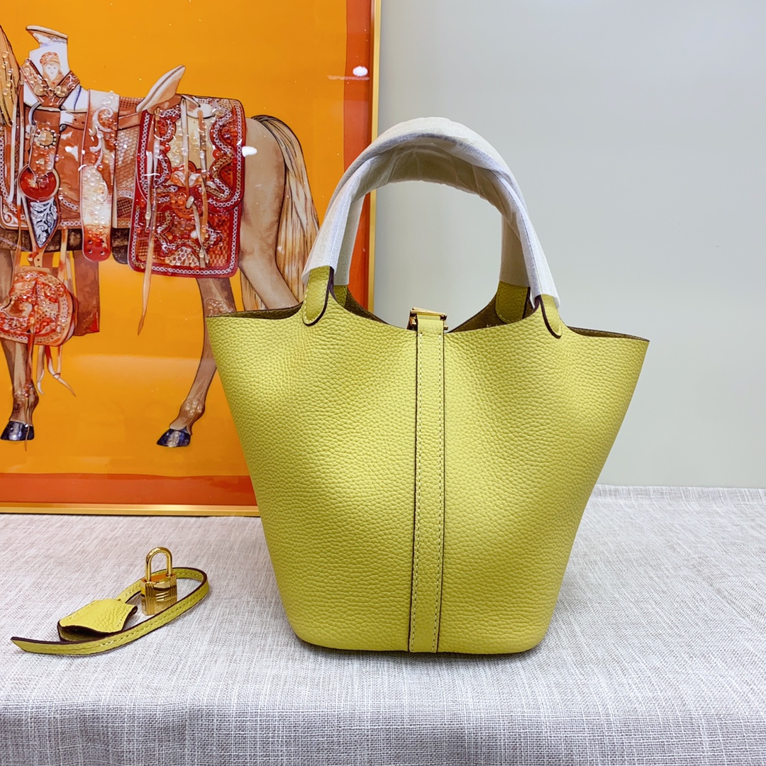 H-Inspired Clemence Picotin Lock Bag Golden Hardware -Yellow Bag - Gorchic - $143.99