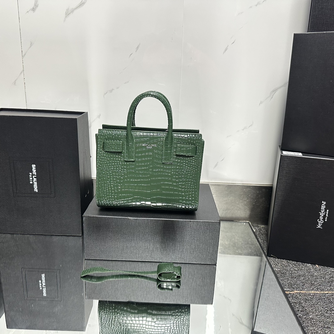 Lady Designer Green Croc Embossed Leather Nano Classic Sac De Jour Tote - Bag - Gorchic - $175.99