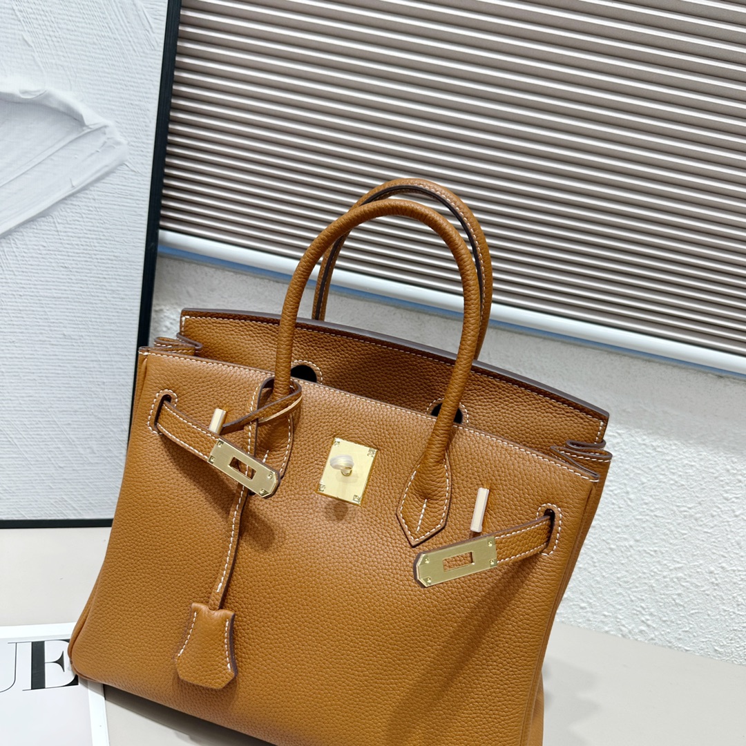 H-Inspired Birkin Togo Retourne Bag Golden Hardware-Brown Bag - Gorchic - $185.99