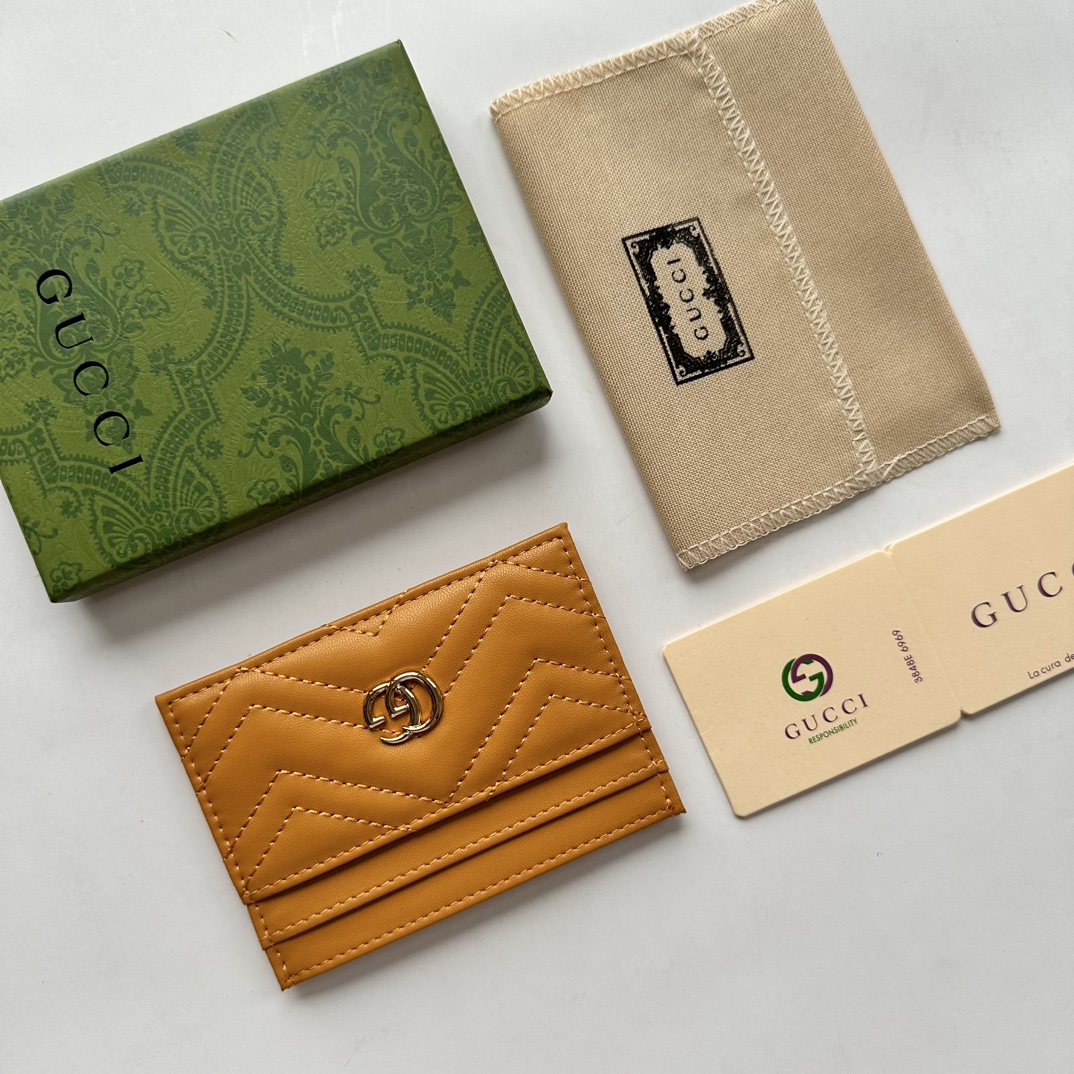 Double-G GG Marmont card case yellow leather-wallet - Gorchic - $39.99