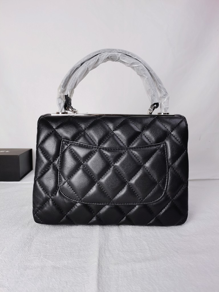 CC Inspired Top Handle Flap Bag Lambskin -Black - Gorchic - $140.99