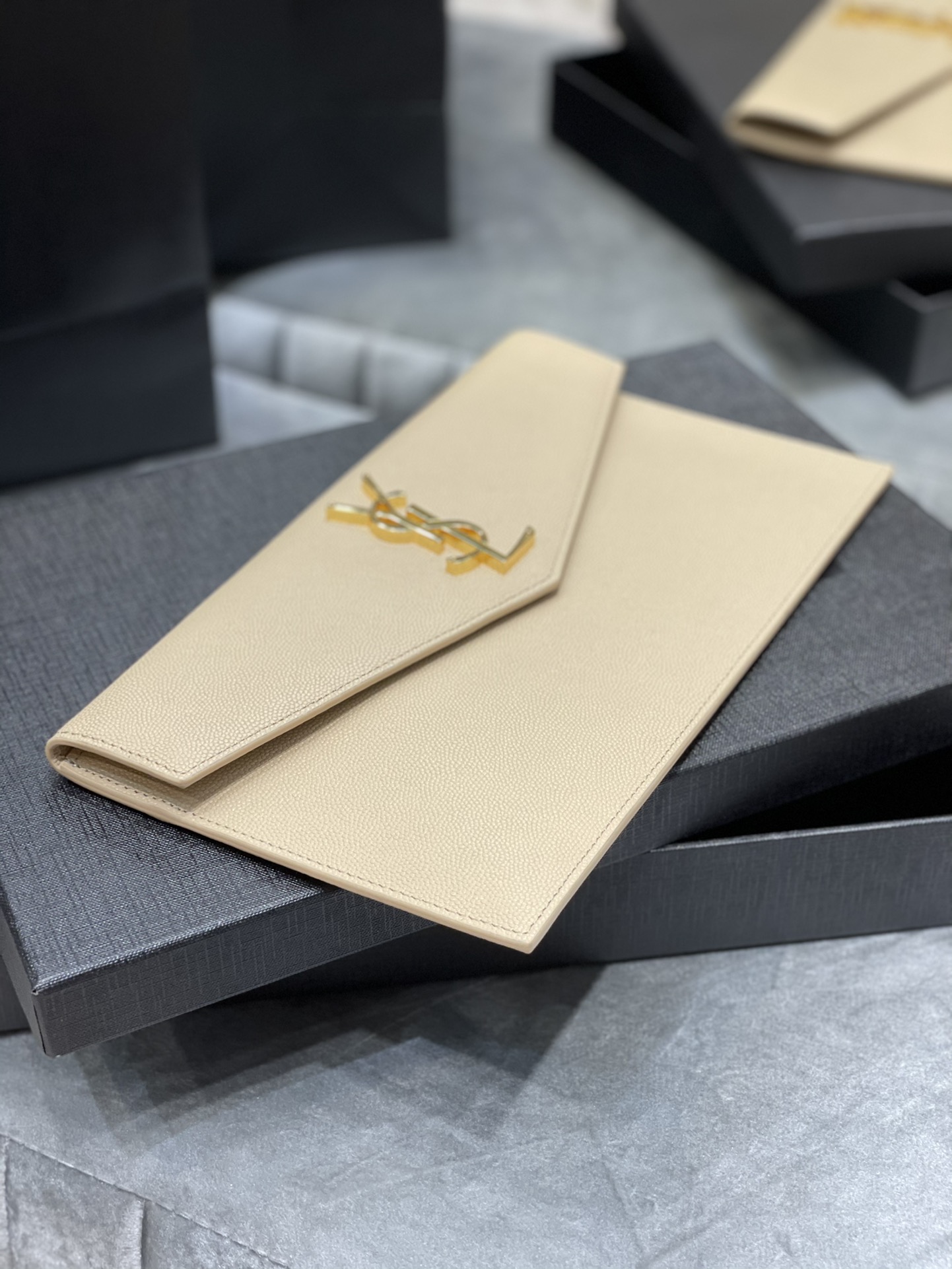 Lady Designer Uptown Fashion Monogram Leather Envelope Clutch Bag Beige-Gold hardware - Bag - Gorchic - $122.99