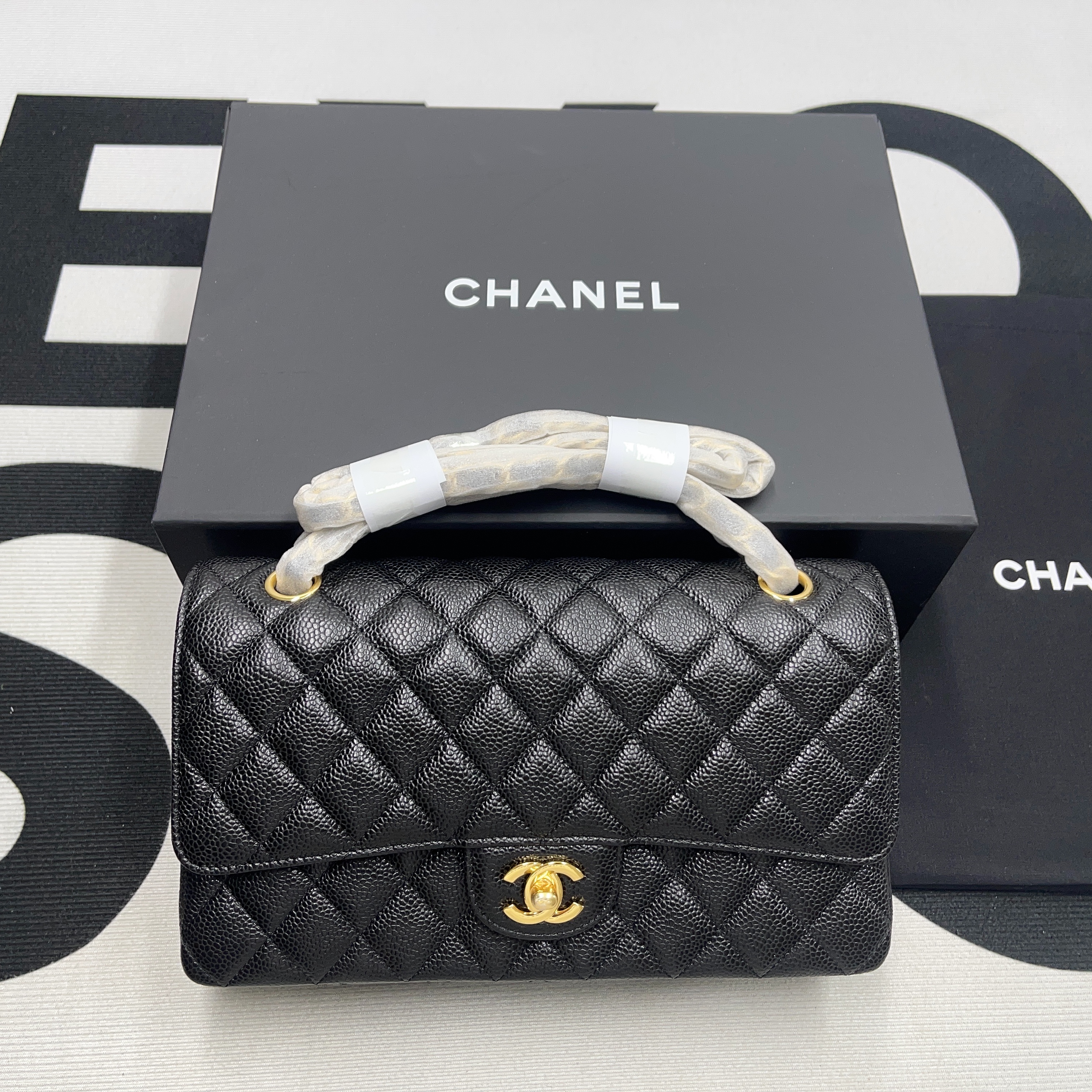 CC Inspired Classic Flag Bag Jumbo Classic Double Flap Bag Black Caviar Gold Hardware - Bag - Gorchic - $125.99