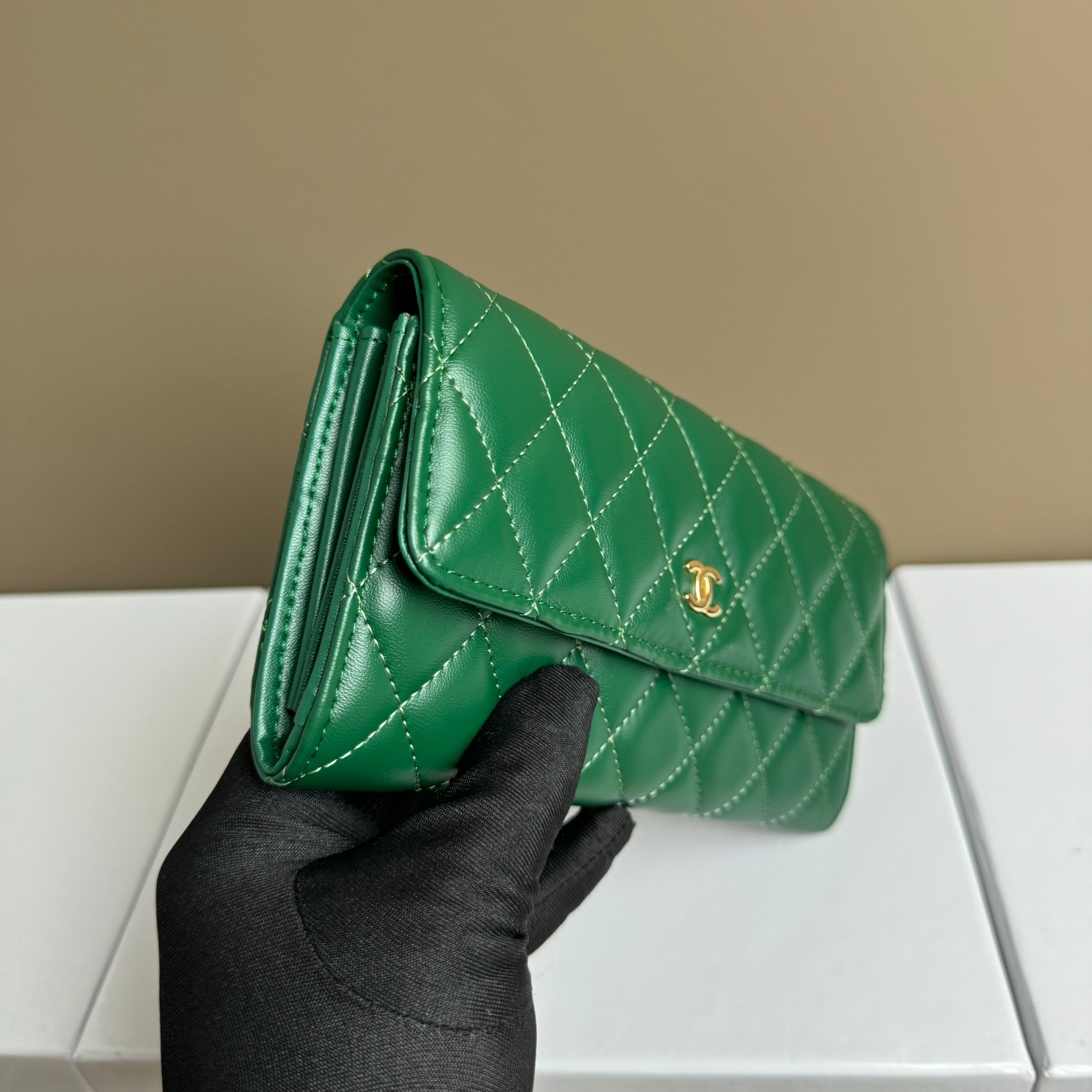 CC Inspired Counterfeit Caviar Sheepskin Wallet-Green Wallet - Gorchic - $59.99