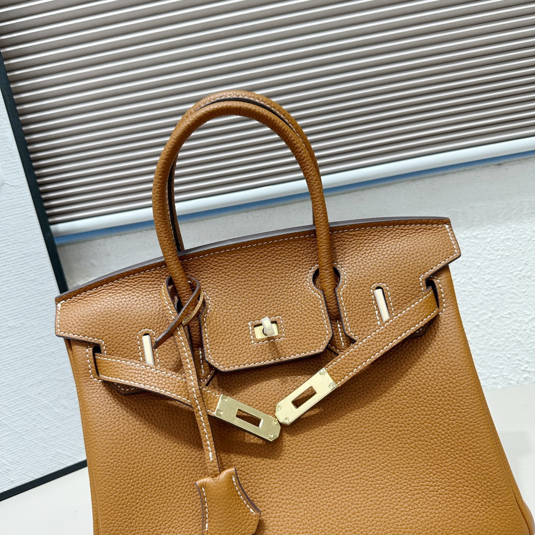 H-Inspired Birkin Togo Retourne Bag Golden Hardware-Brown Bag - Gorchic - $185.99