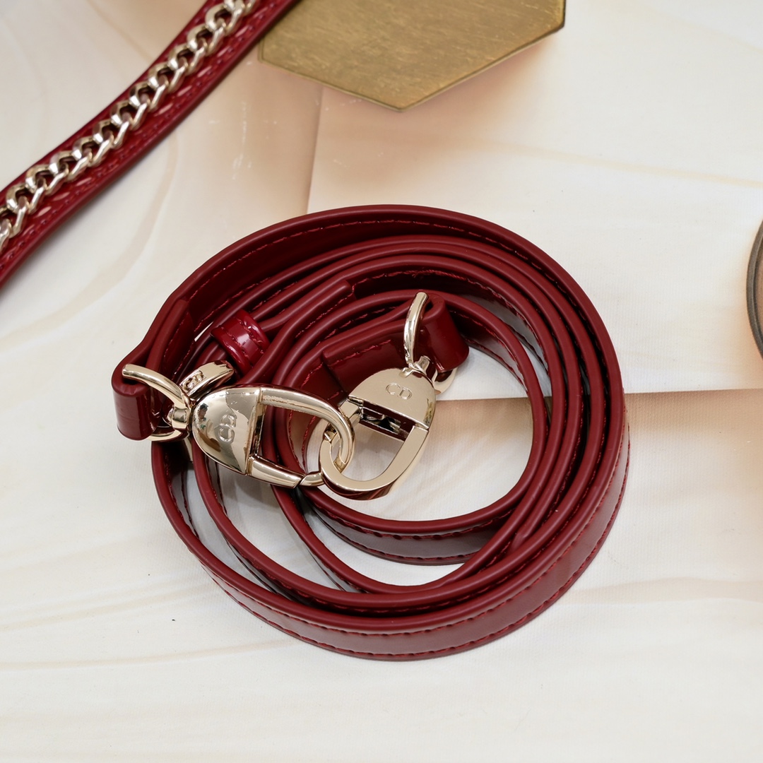 D Inspired Mini Lady D Inspired Bag Powder Cherry Red Patent Cannage Calfskin Golden Hardware - Bag - Gorchic - $138.99