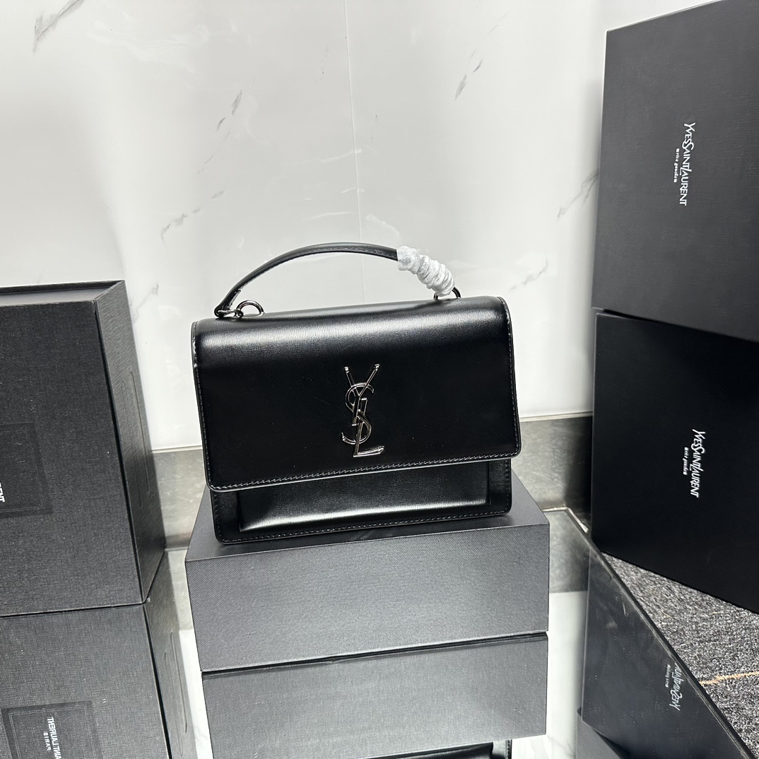 Lady Designer  Fashion Sunset medium leather cross-body bag Black Sliver - Bag - Gorchic - $135.99