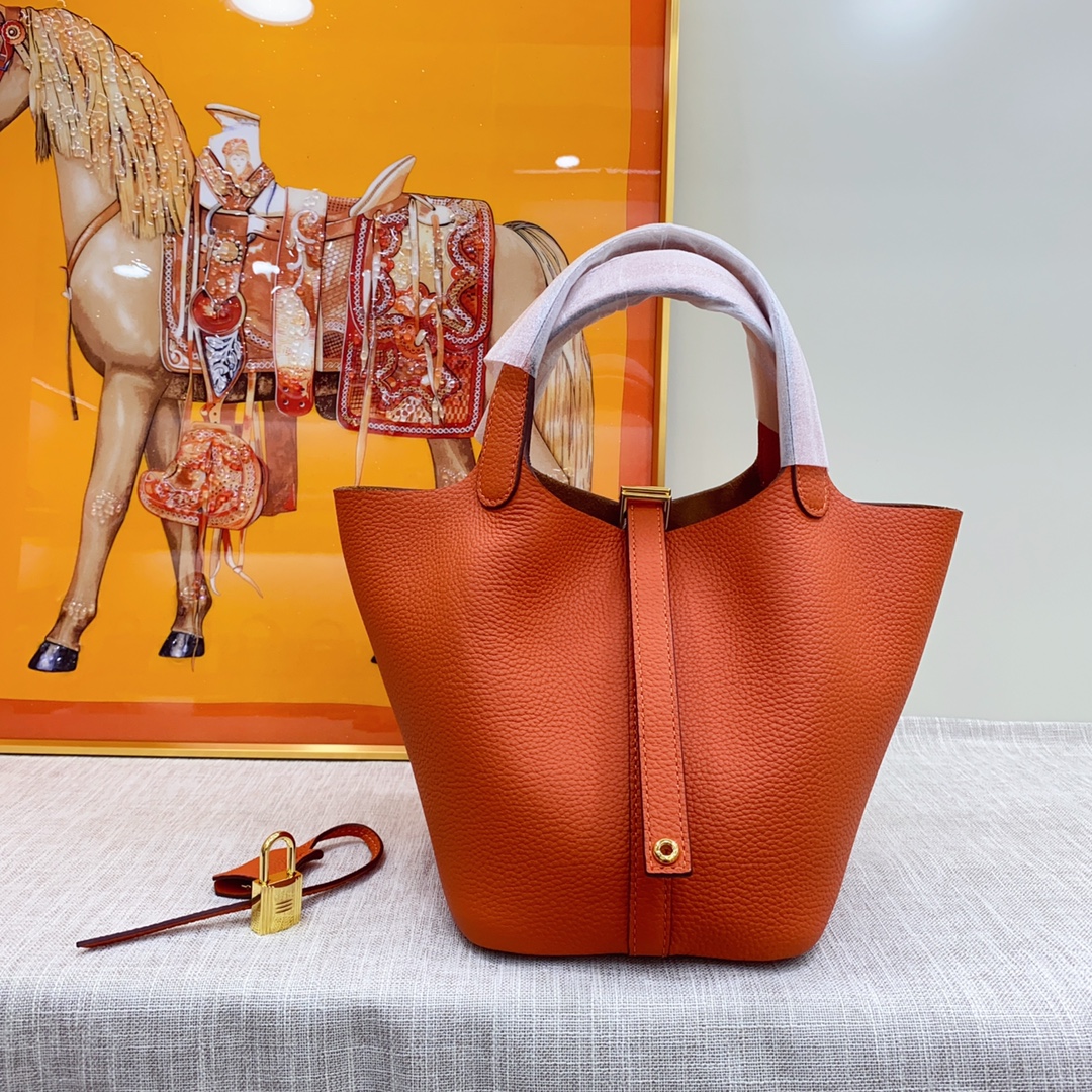 H-Inspired Clemence Picotin Lock Bag Golden Hardware-Orange Bag - Gorchic - $143.99