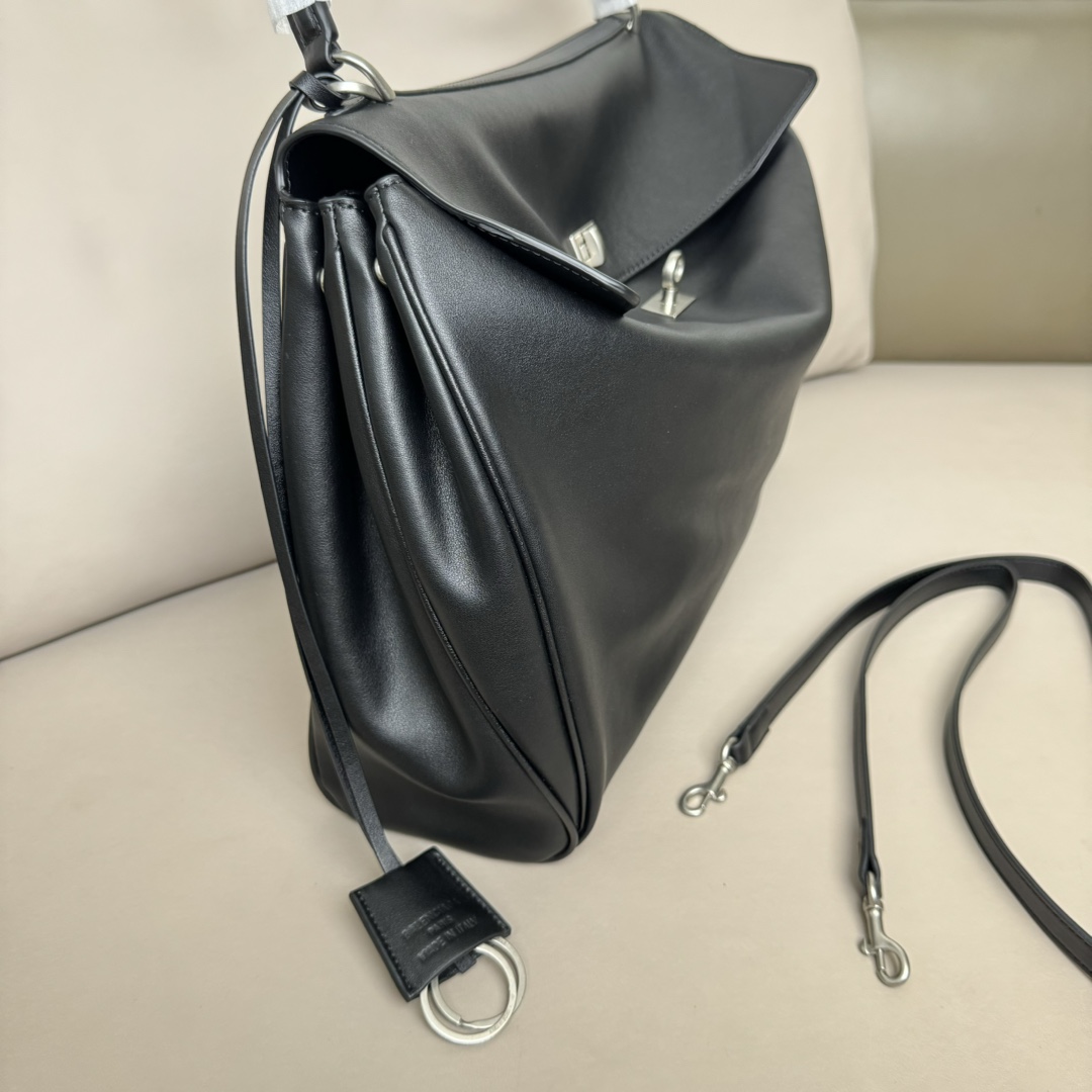 Hourglass iconic Rodeo leather shoulder bag in Black and aged-sliver hardware Multiple Size - Bag - Gorchic - $169.99