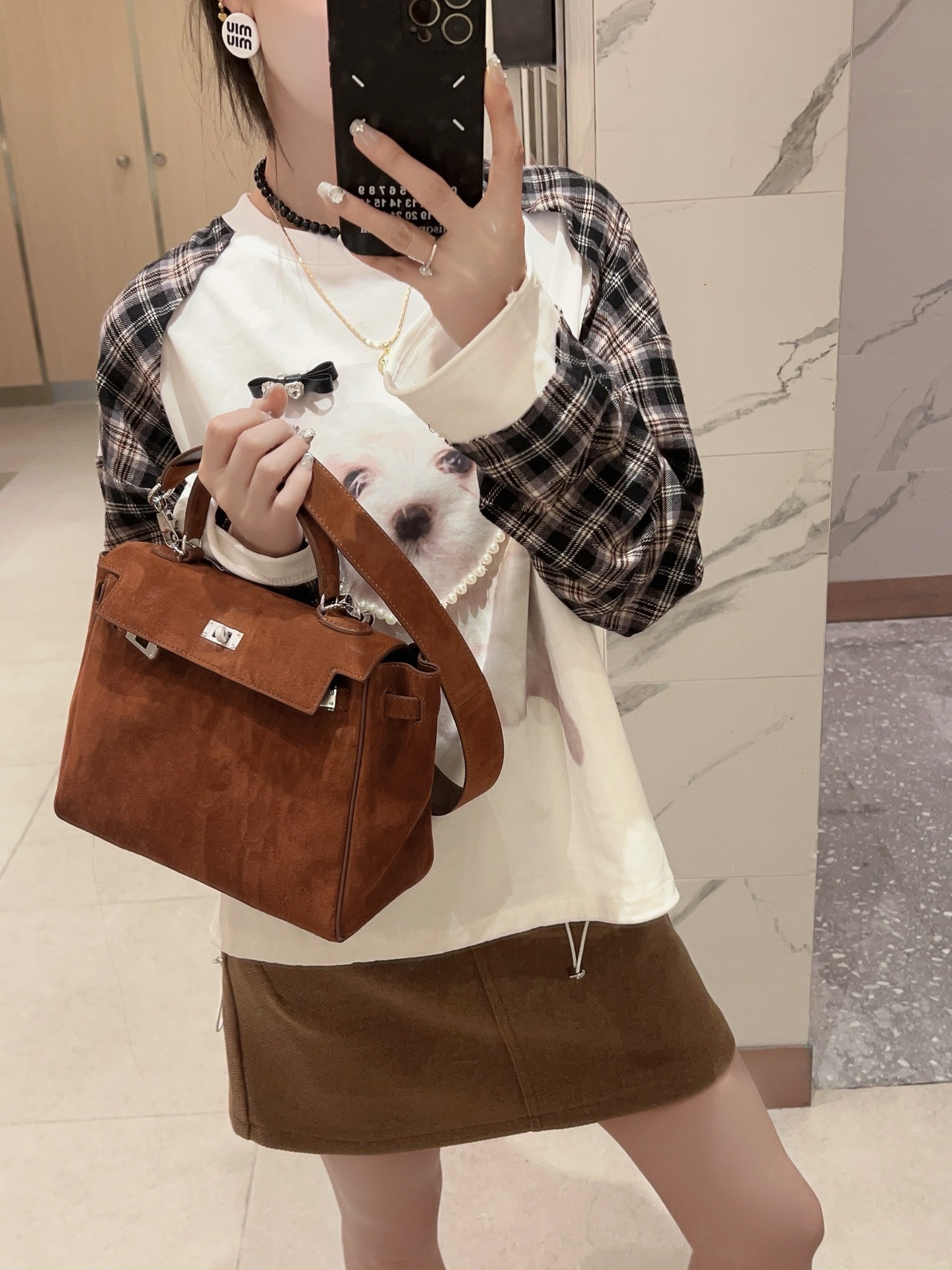 H-Inspired Kelly Haze Dark Brown Suede (On Key Chain) - Handbags - Gorchic - $230.99