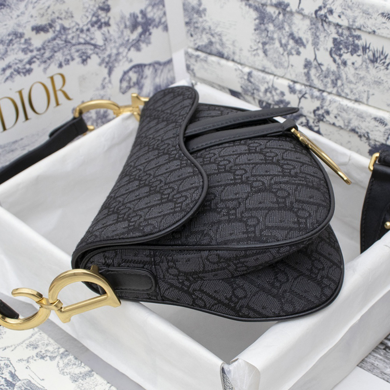 D Inspired Saddle Handbag Oblique Jacquard Black Bag - Gorchic - $138.99