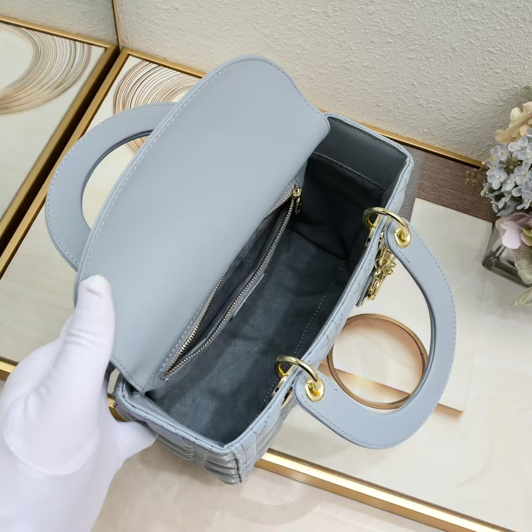 D Inspired Medium Lady D Inspired Bag Blue Cannage Calfskin Golden Hardware - Bag - Gorchic - $144.99