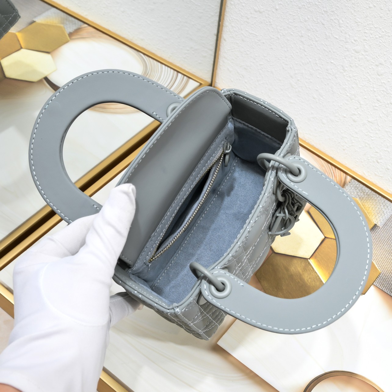 D Inspired Mini Lady D Inspired Bag Grey Ultramatte Calfskin - Bag - Gorchic - $138.99