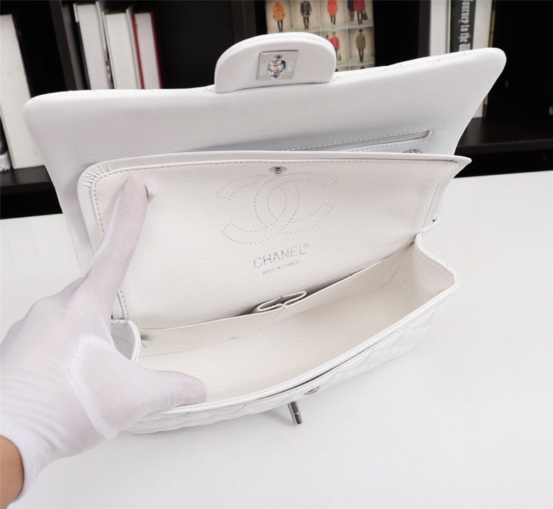 CC Inspired Classic Double Flap Bag White Sier Hardware - Bag - Gorchic - $122.99