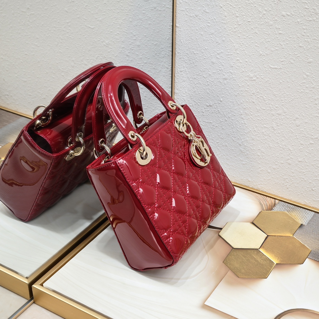 D Inspired Small Lady D Inspired Bag Red Cannage Calfskin Golden Hardware - Bag - Gorchic - $144.99