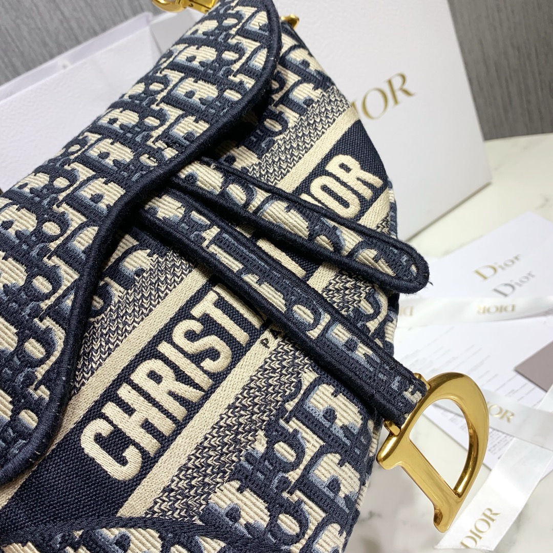 D Inspired SADDLE Bag Blue D Inspired Oblique Embroidered Veet - Bag - Gorchic - $138.99