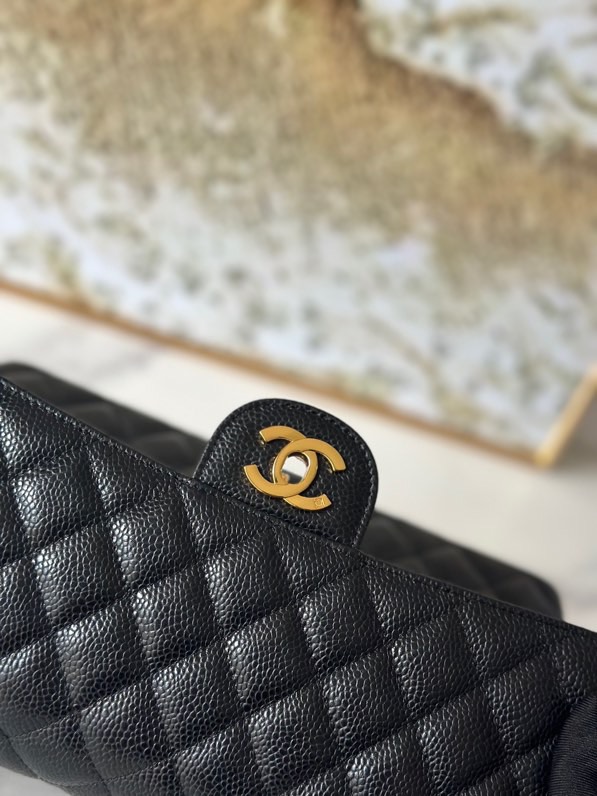 CC Inspired Classic Flag Bag Medium Classic Double Flap Bag Black Caviar Gold Hardware - Bag - Gorchic - $125.99