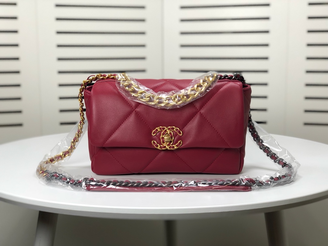 CC Inspired Calfskin Quilted CC Inspired 19 Flap Dark Red -Golden - Bag - Gorchic - $132.99